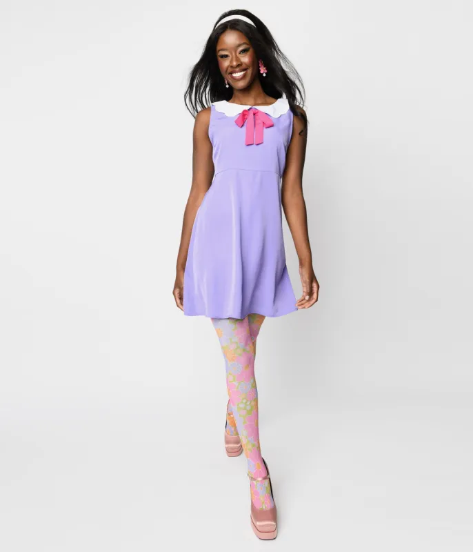 Smak Parlour 1960s Lavender & Pink Bow Shift Dress sold by Unique Vintage