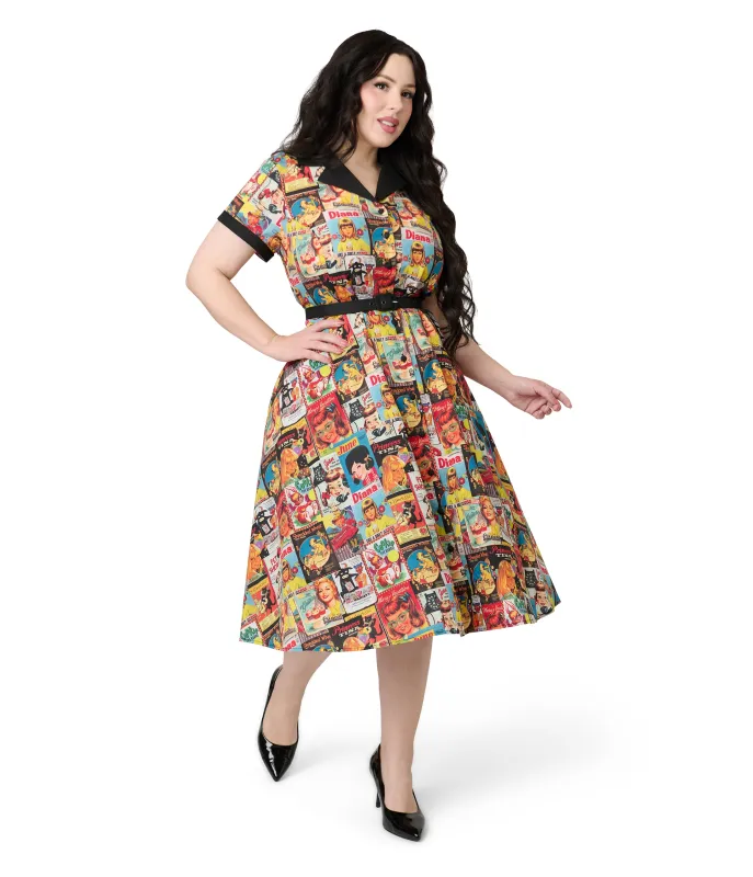 Unique Vintage Plus Size Magazine Print Alexis Swing Dress sold by Unique Vintage