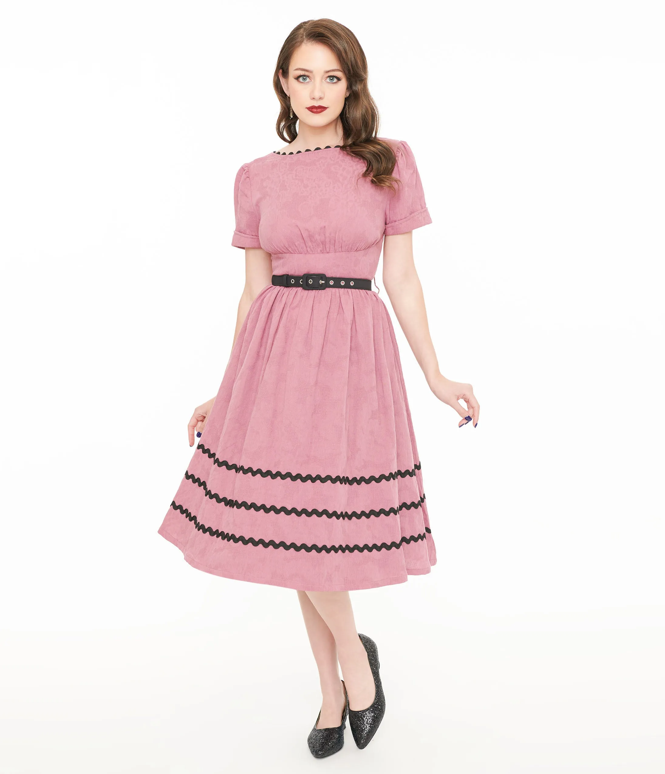 Unique Vintage Berry & Black Cotton Swing Dress sold by Unique Vintage product image thumbnail 3