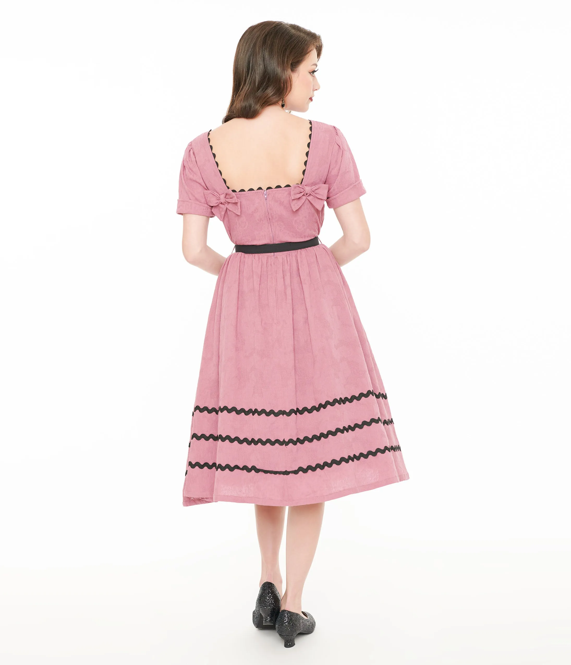 Unique Vintage Berry & Black Cotton Swing Dress sold by Unique Vintage product image thumbnail 2