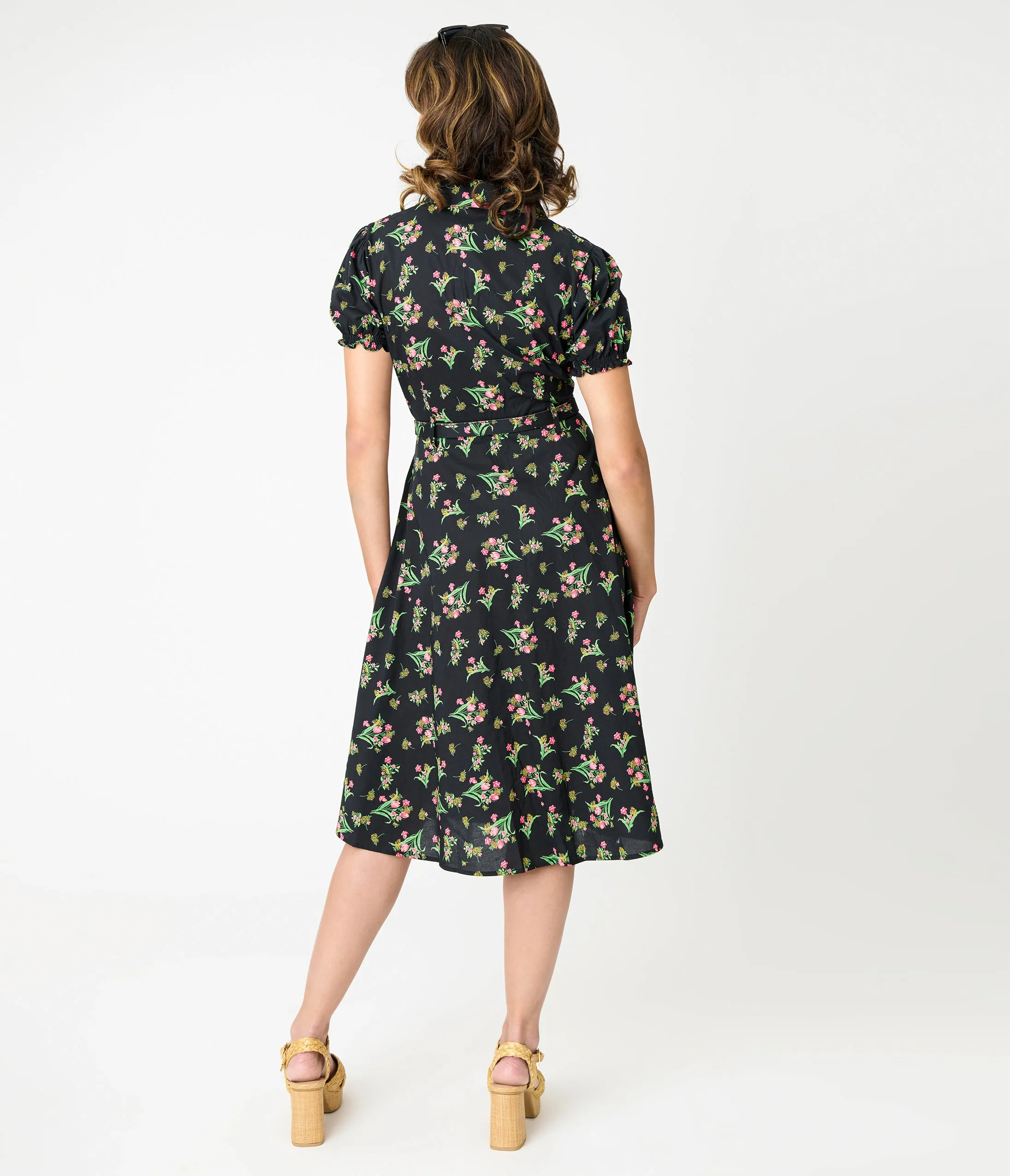 Royal Monk Black & Pink Floral Star Jules Flare Dress sold by Unique Vintage product image thumbnail 3