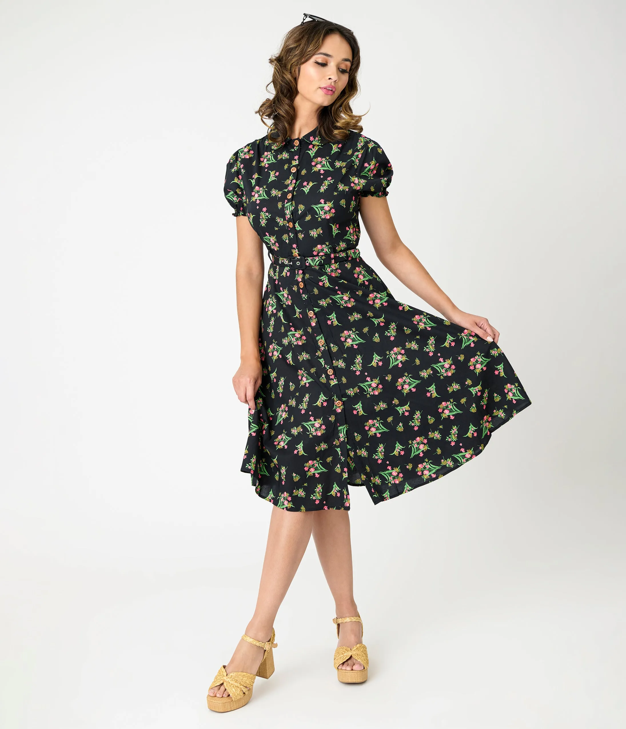 Royal Monk Black & Pink Floral Star Jules Flare Dress sold by Unique Vintage product image thumbnail 4