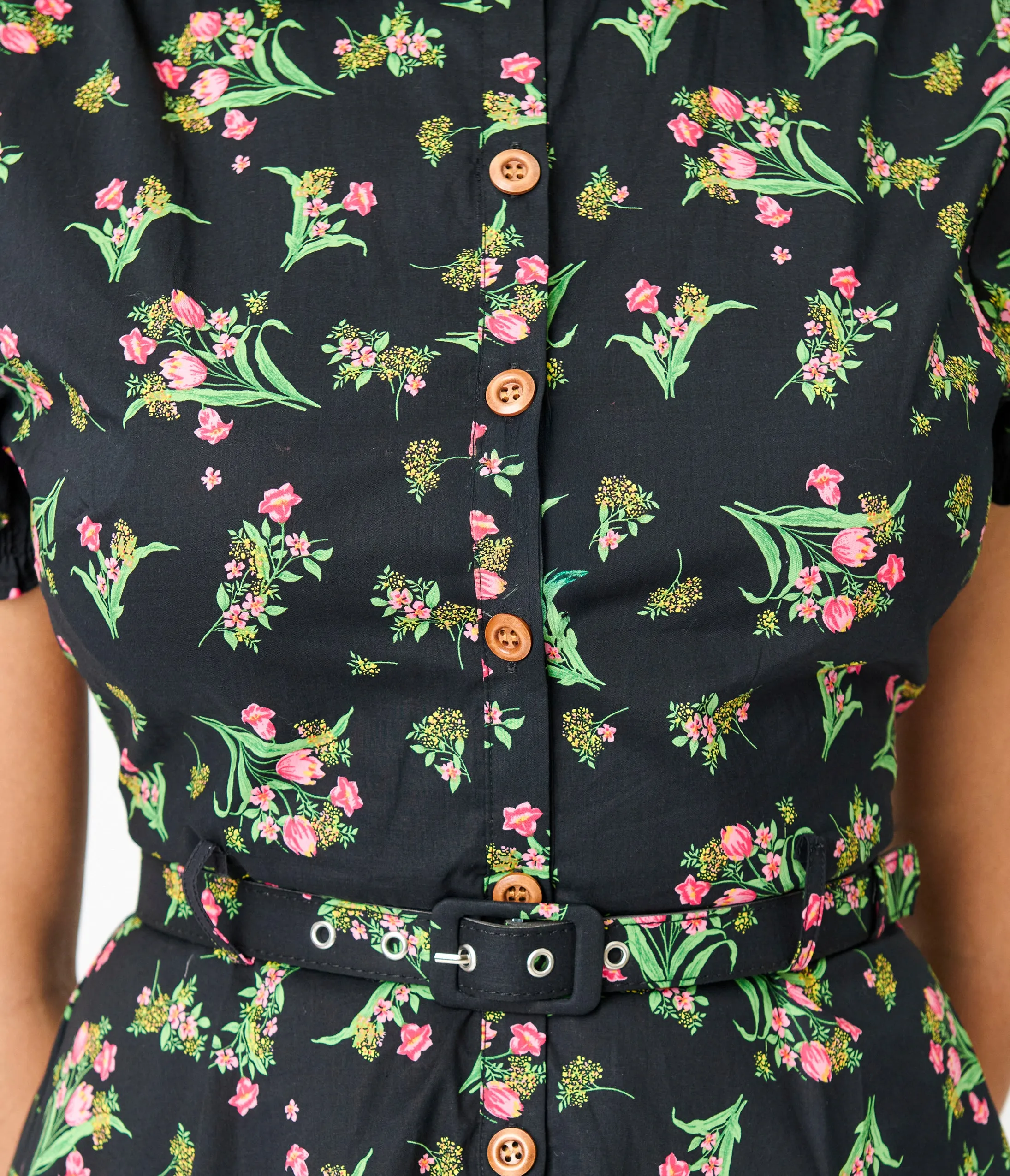 Royal Monk Black & Pink Floral Star Jules Flare Dress sold by Unique Vintage product image thumbnail 2