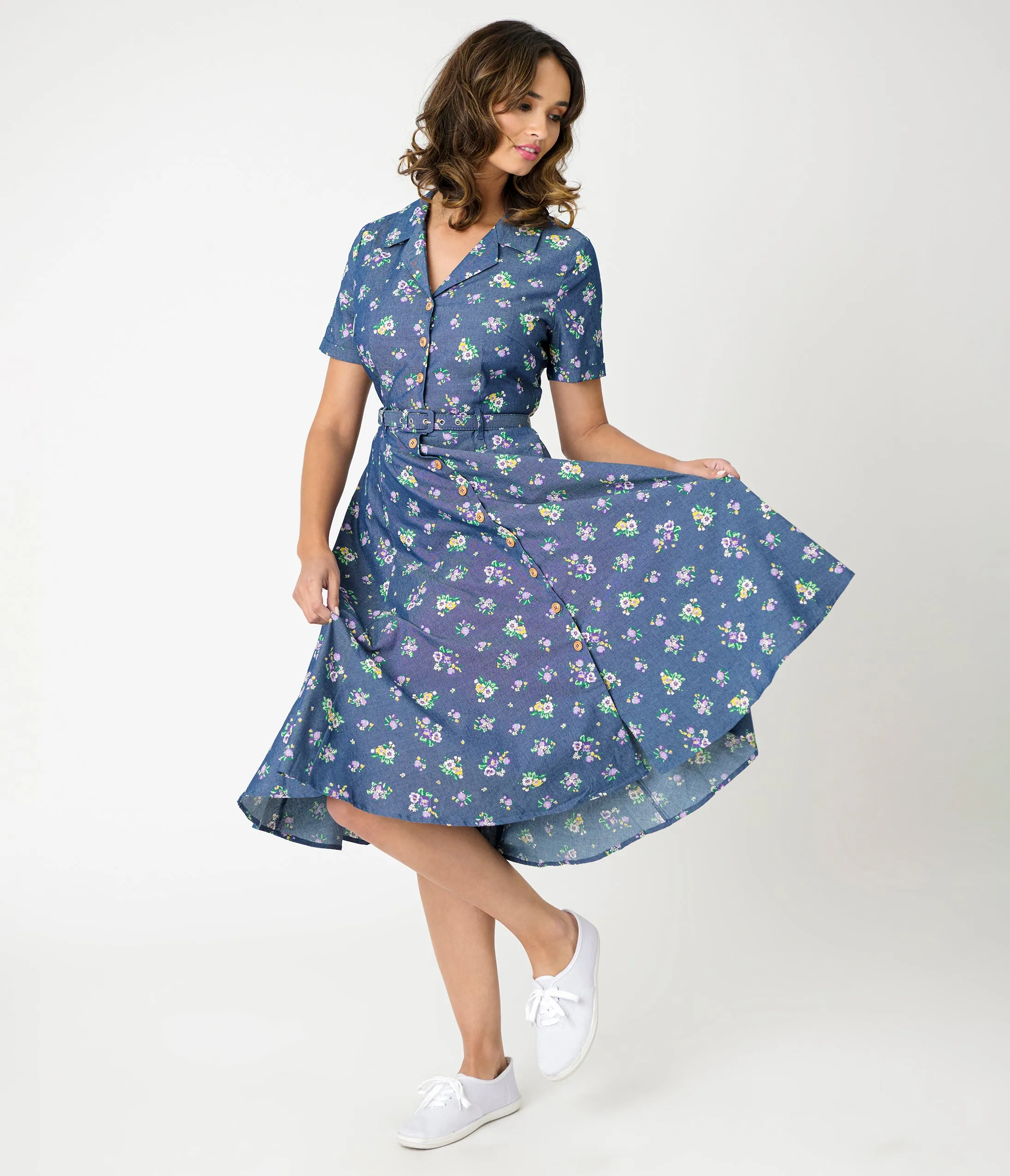 Royal Monk Blue Floral Bloom Print Bella Swing Dress sold by Unique Vintage product image thumbnail 4