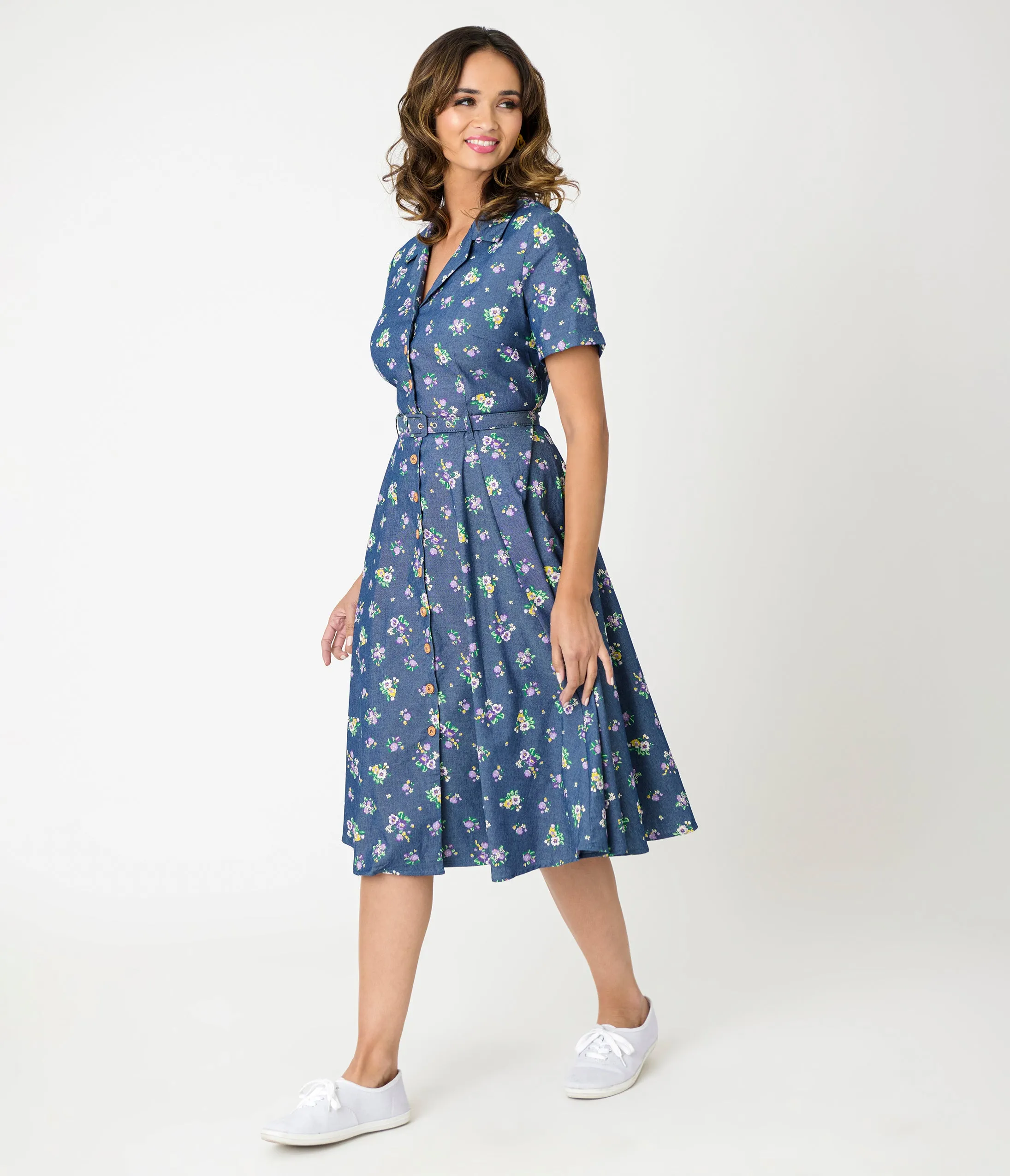 Royal Monk Blue Floral Bloom Print Bella Swing Dress sold by Unique Vintage