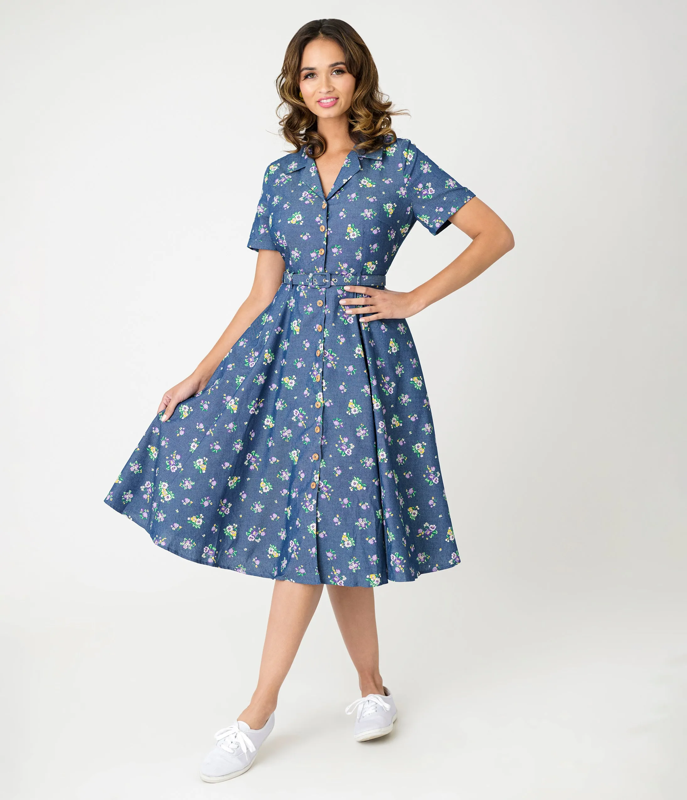 Royal Monk Blue Floral Bloom Print Bella Swing Dress sold by Unique Vintage product image thumbnail 5