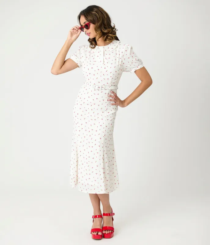 Royal Monk White Cherry Lucille Midi Dress sold by Unique Vintage