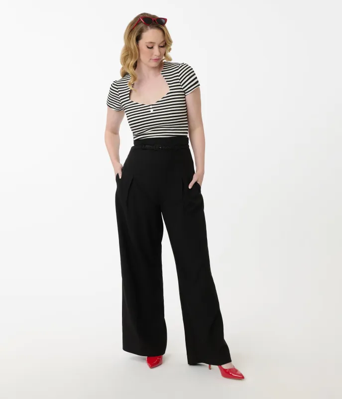 Unique Vintage Black Wide Leg Pleated Pants sold by Unique Vintage