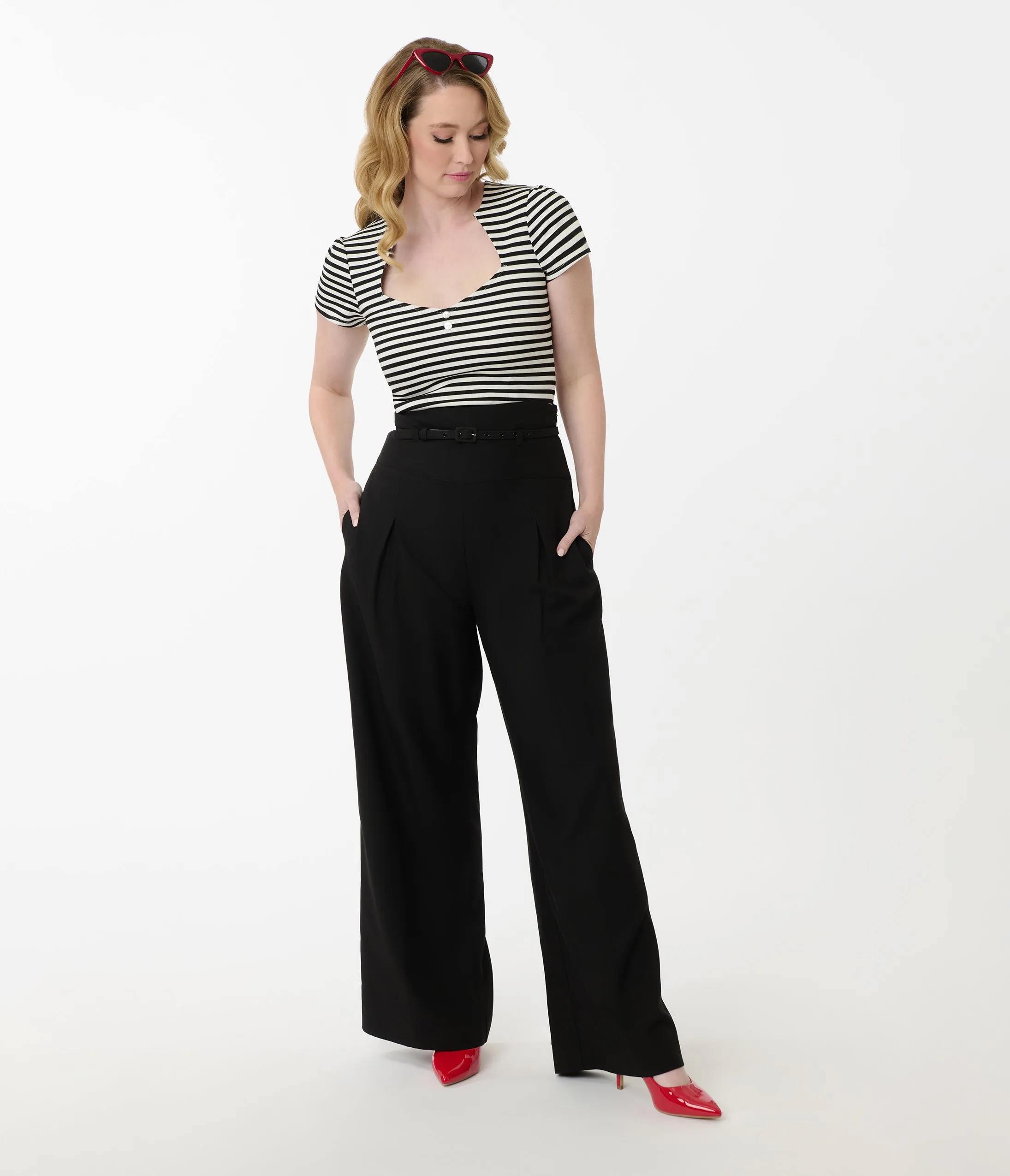 Unique Vintage Black Wide Leg Pleated Pants sold by Unique Vintage
