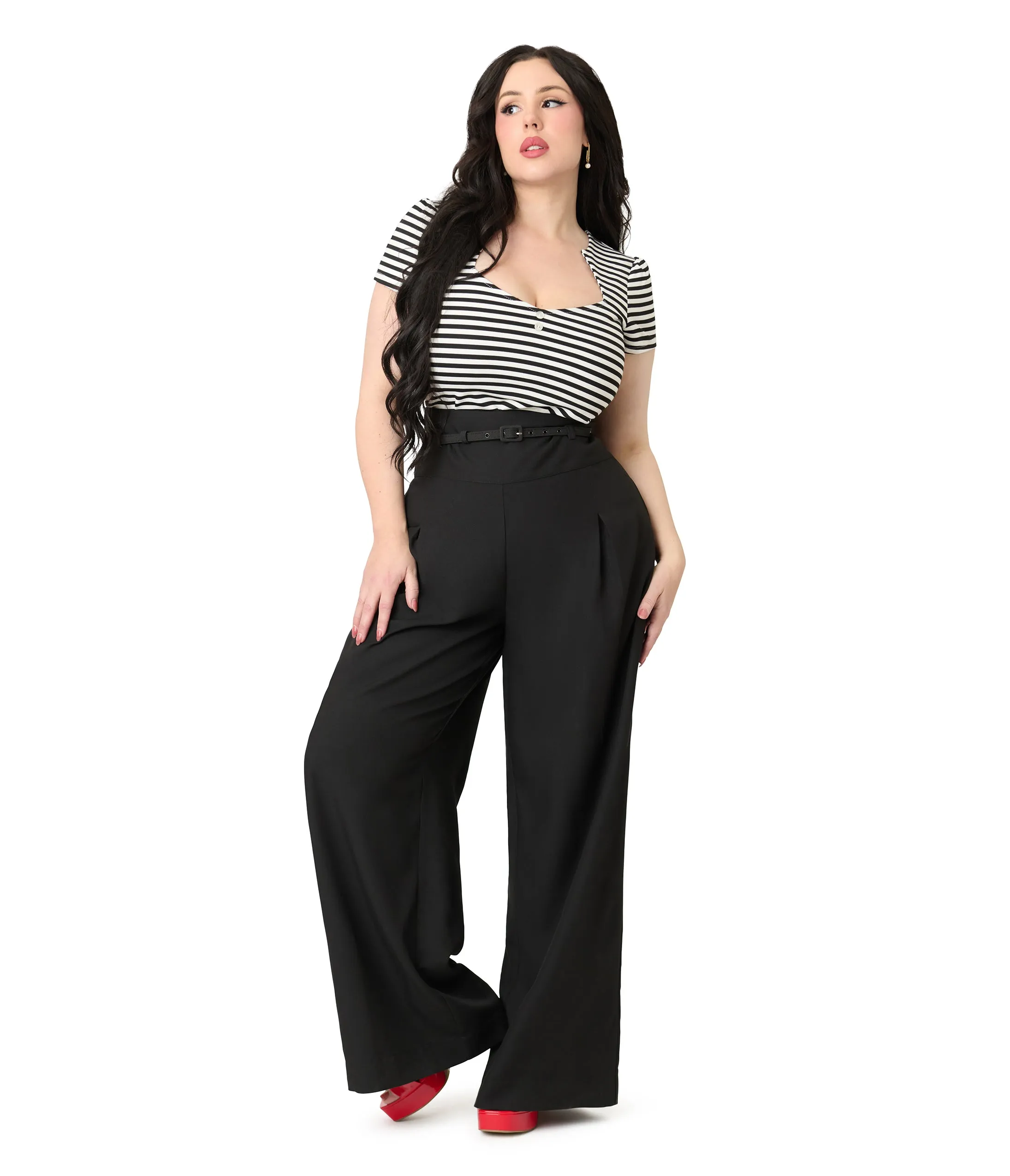 Unique Vintage Plus Size Black Wide Leg Pleated Pants sold by Unique Vintage product image thumbnail 4