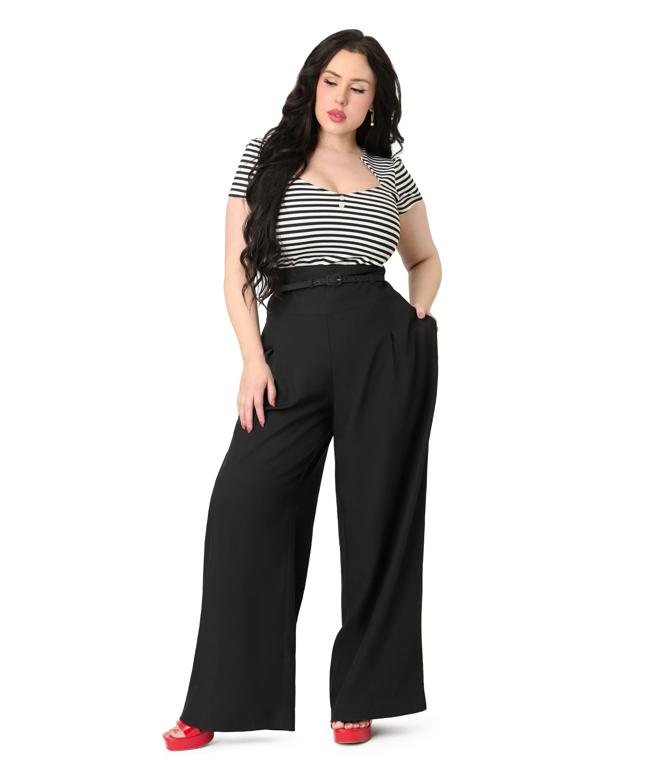 Unique Vintage Plus Size Black Wide Leg Pleated Pants sold by Unique Vintage