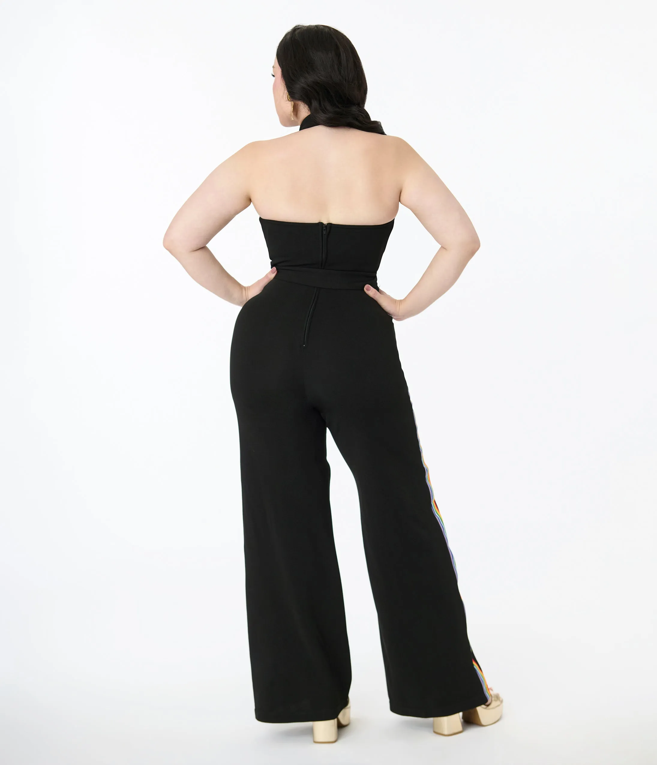 Smak Parlour Plus Size Black Rainbow Stripe Glamour Goddess Jumpsuit sold by Unique Vintage product image thumbnail 3