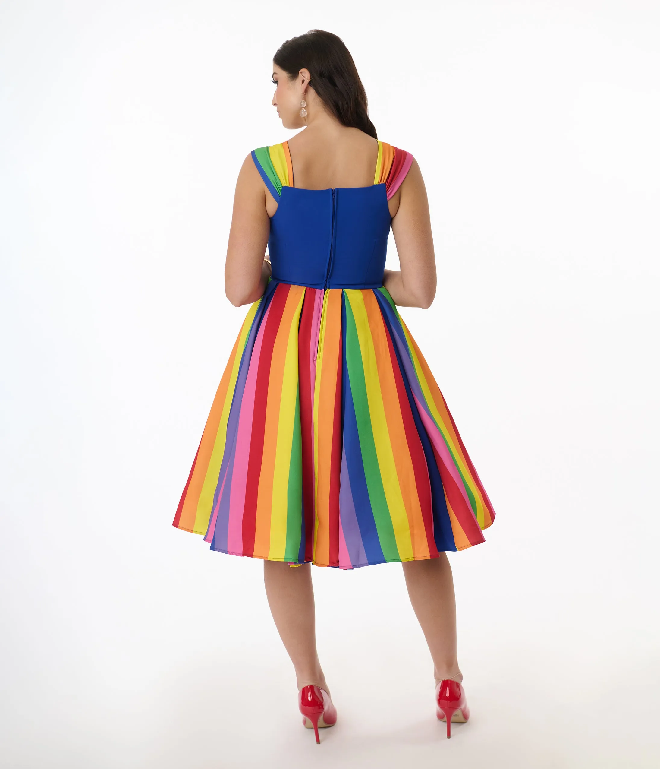 Unique Vintage Blue & Rainbow Stripe Swing Dress sold by Unique Vintage product image thumbnail 4