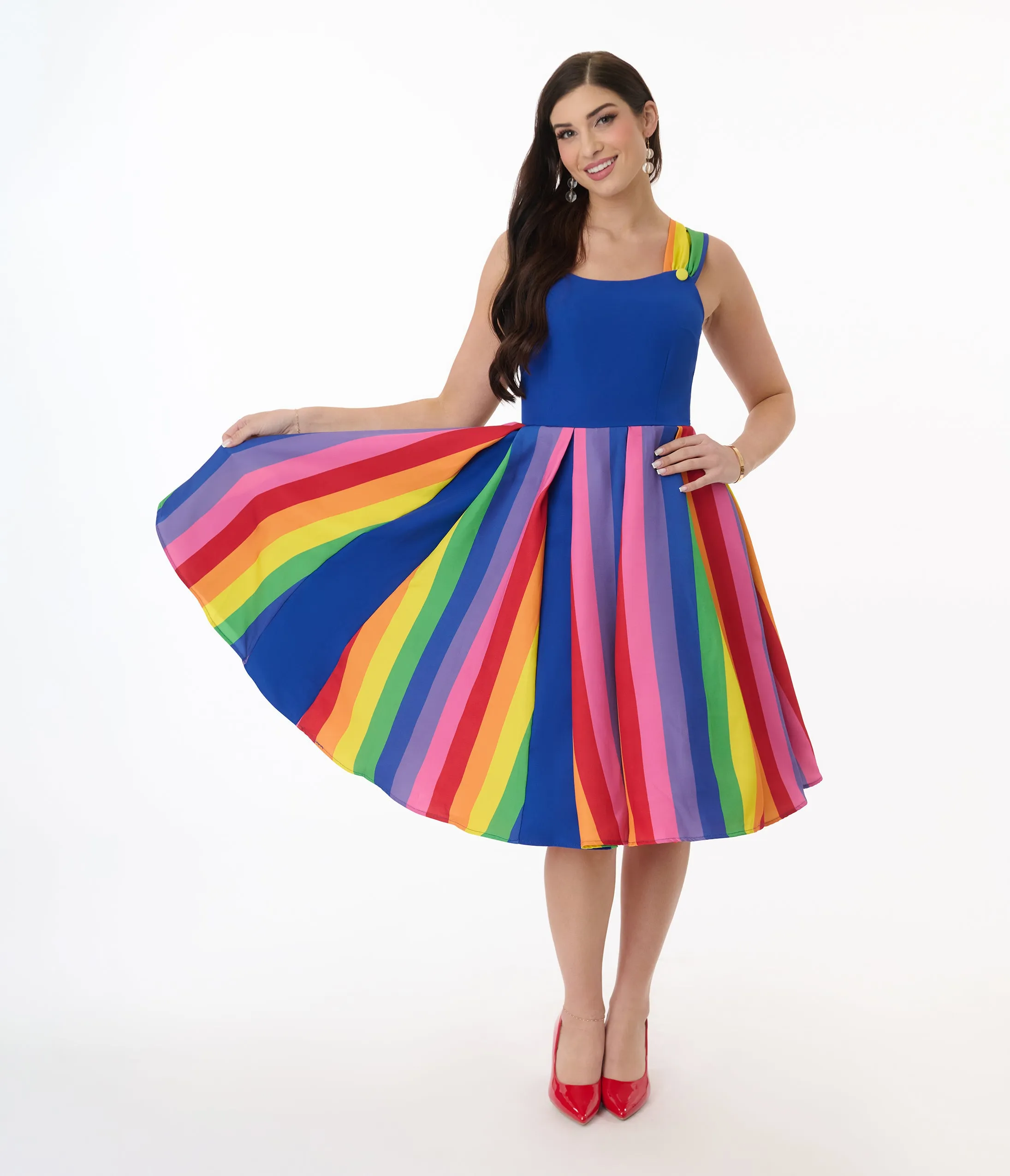 Unique Vintage Blue & Rainbow Stripe Swing Dress sold by Unique Vintage product image thumbnail 5