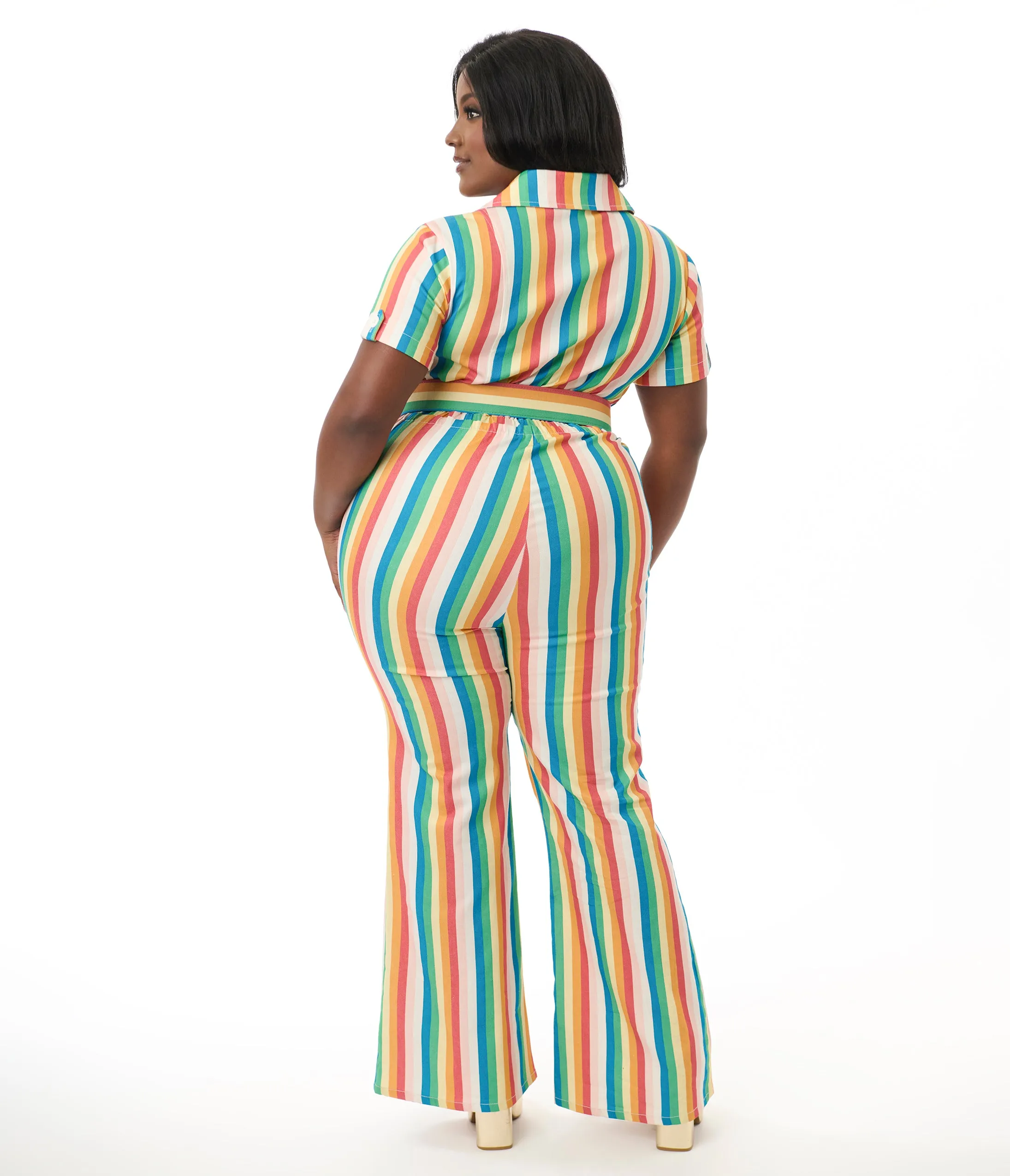 Smak Parlour Plus Size Retro Rainbow Stripe Flare Jumpsuit sold by Unique Vintage product image thumbnail 3
