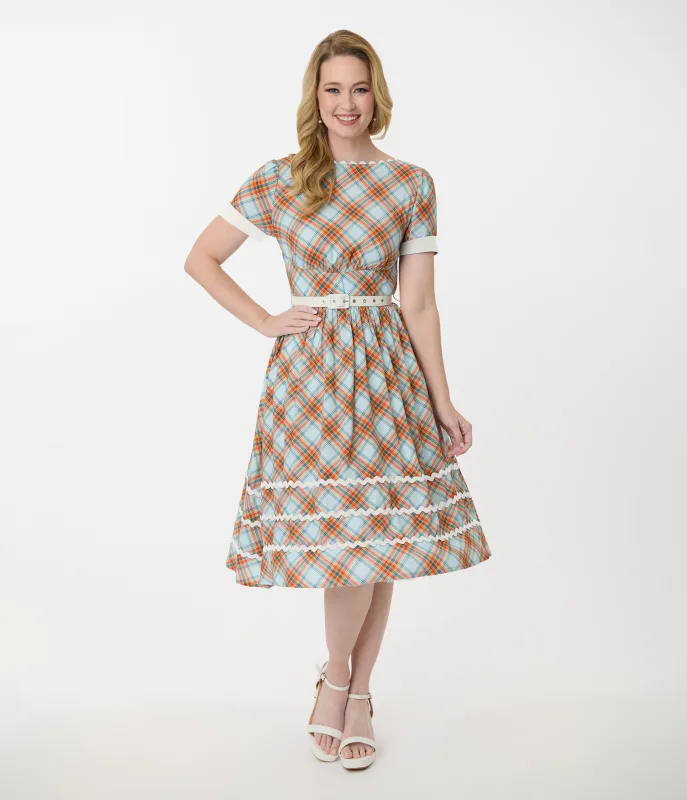 Unique Vintage Rainbow Plaid Swing Dress sold by Unique Vintage