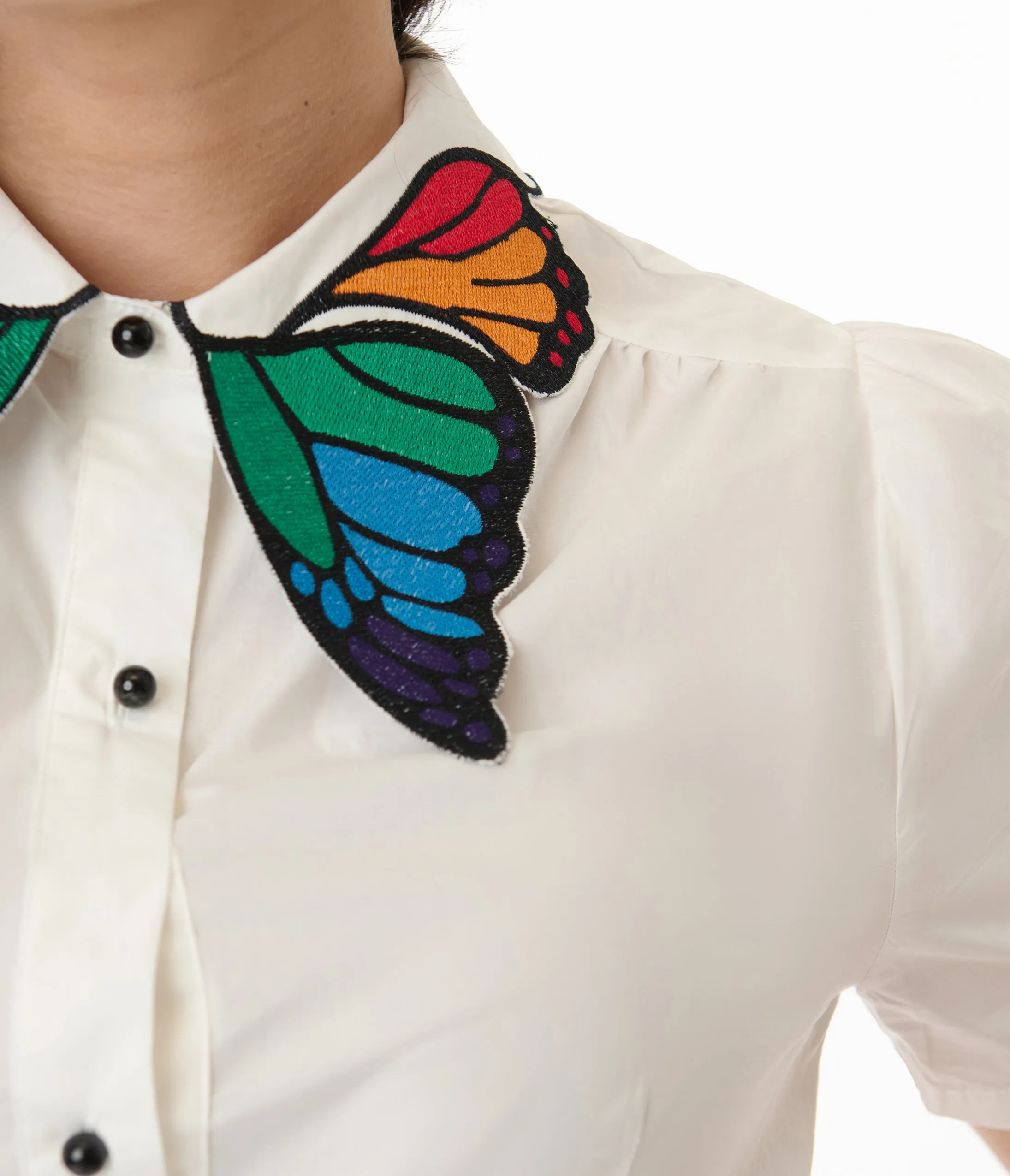 Unique Vintage White & Rainbow Butterfly Collar Cotton Blouse sold by Unique Vintage product image thumbnail 2