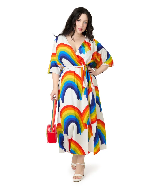 Unique Vintage Plus Size Rainbow Wrap Midi Dress sold by Unique Vintage