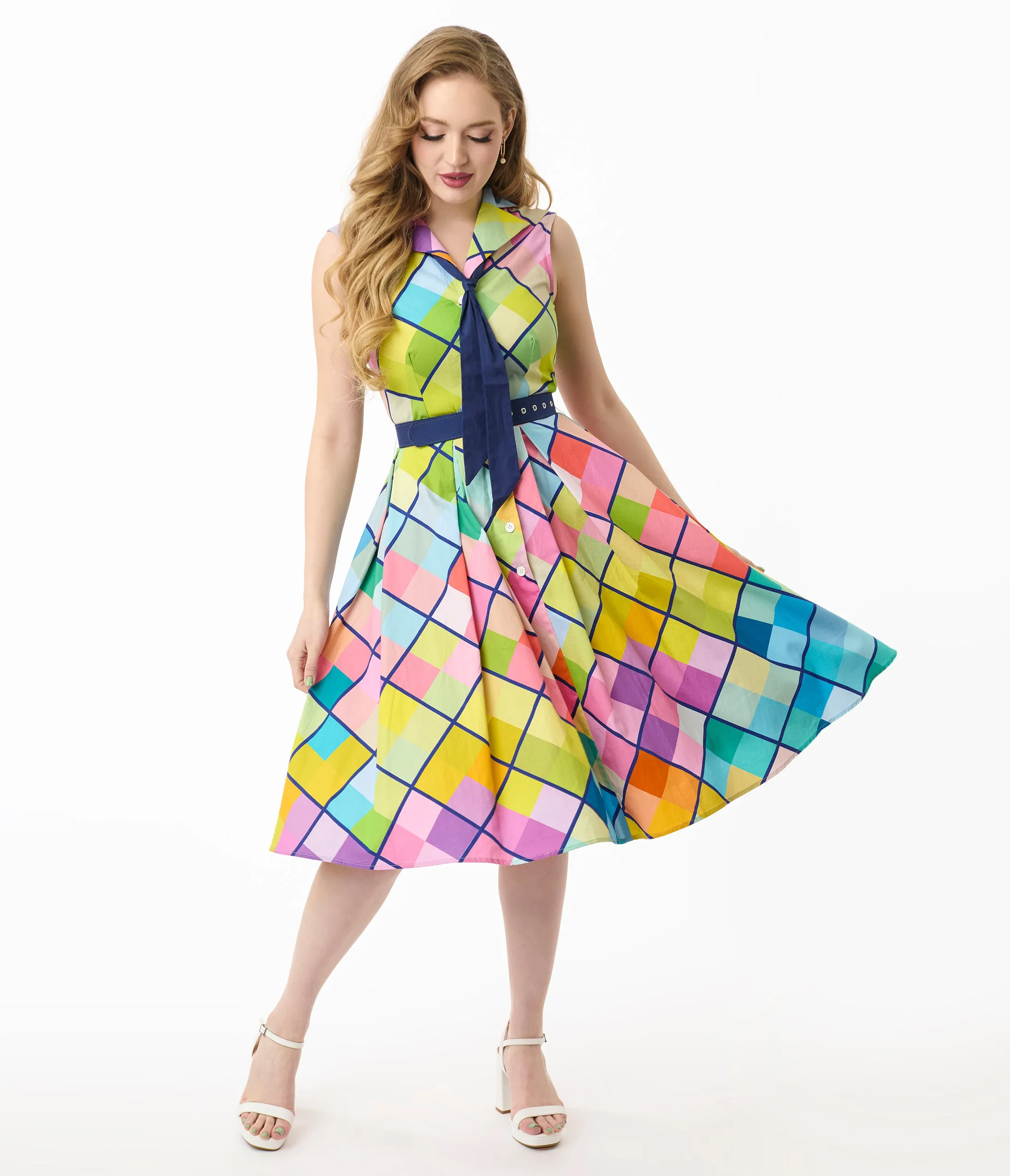 Unique Vintage Rainbow Diamond Plaid Edith Swing Dress sold by Unique Vintage