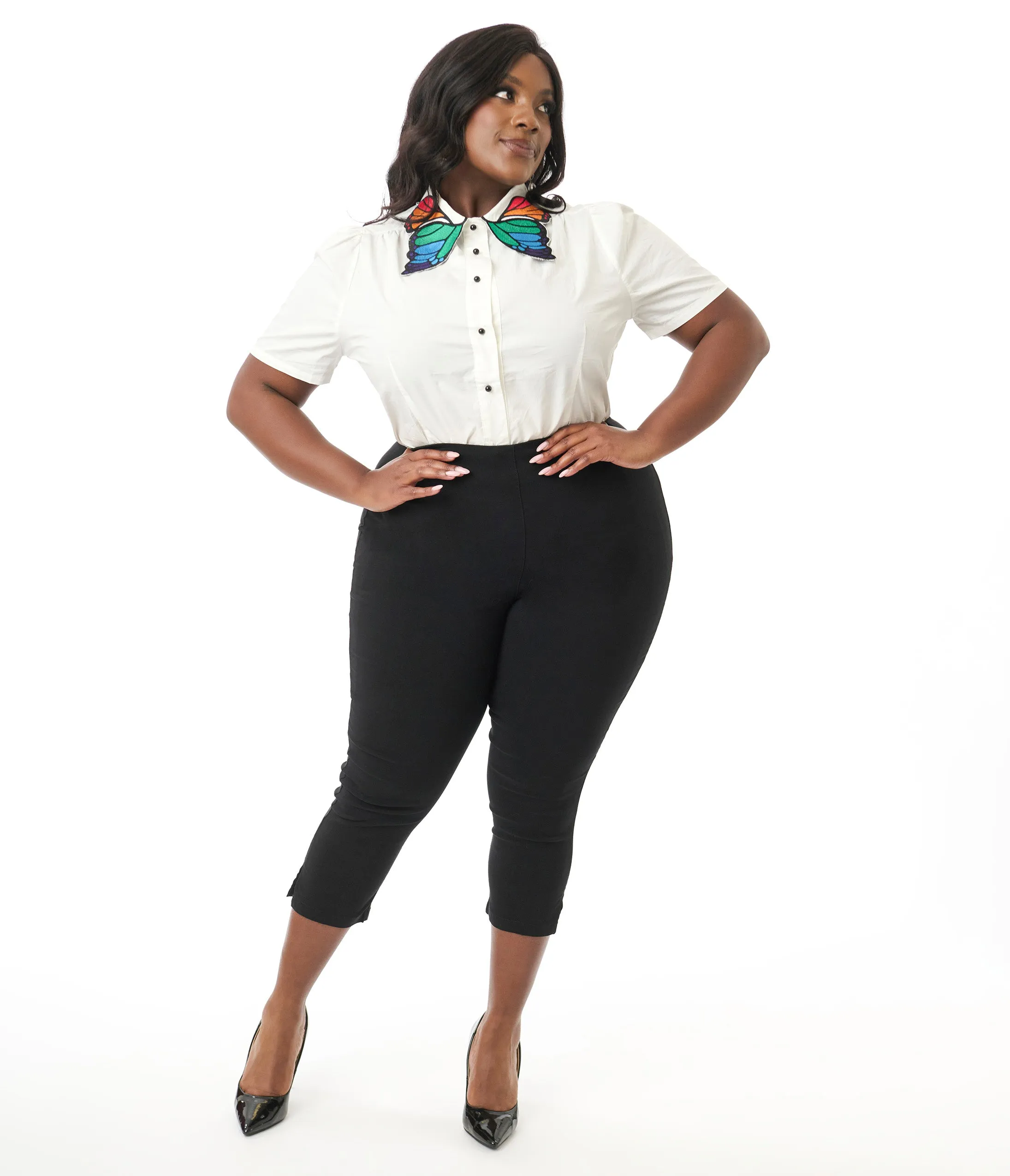 Unique Vintage Plus Size White & Rainbow Butterfly Collar Cotton Blouse sold by Unique Vintage product image thumbnail 5