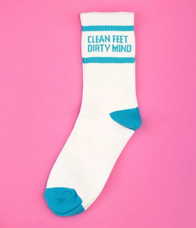 Blue & White Clean Feet Dirty Mind Crew Socks sold by Unique Vintage
