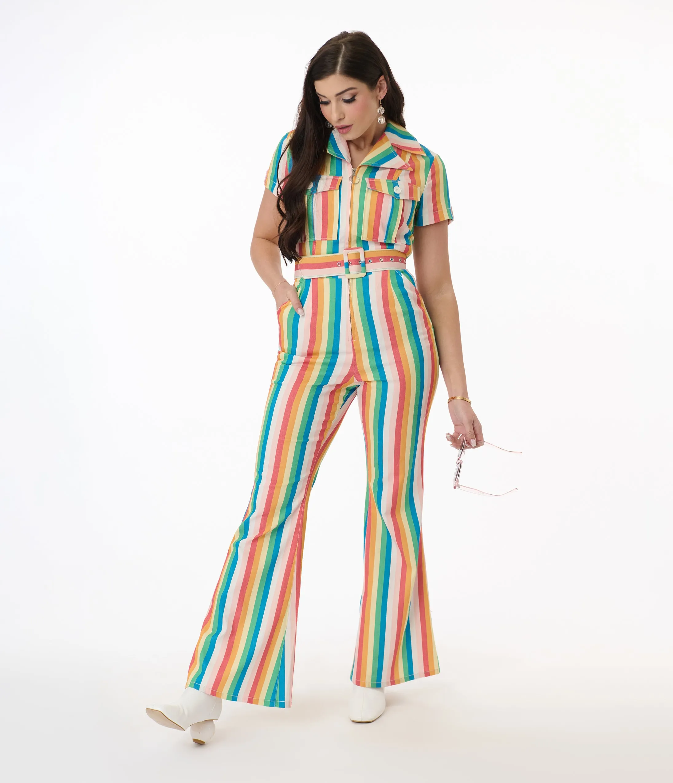 Smak Parlour Retro Rainbow Stripe Flare Jumpsuit sold by Unique Vintage product image thumbnail 4
