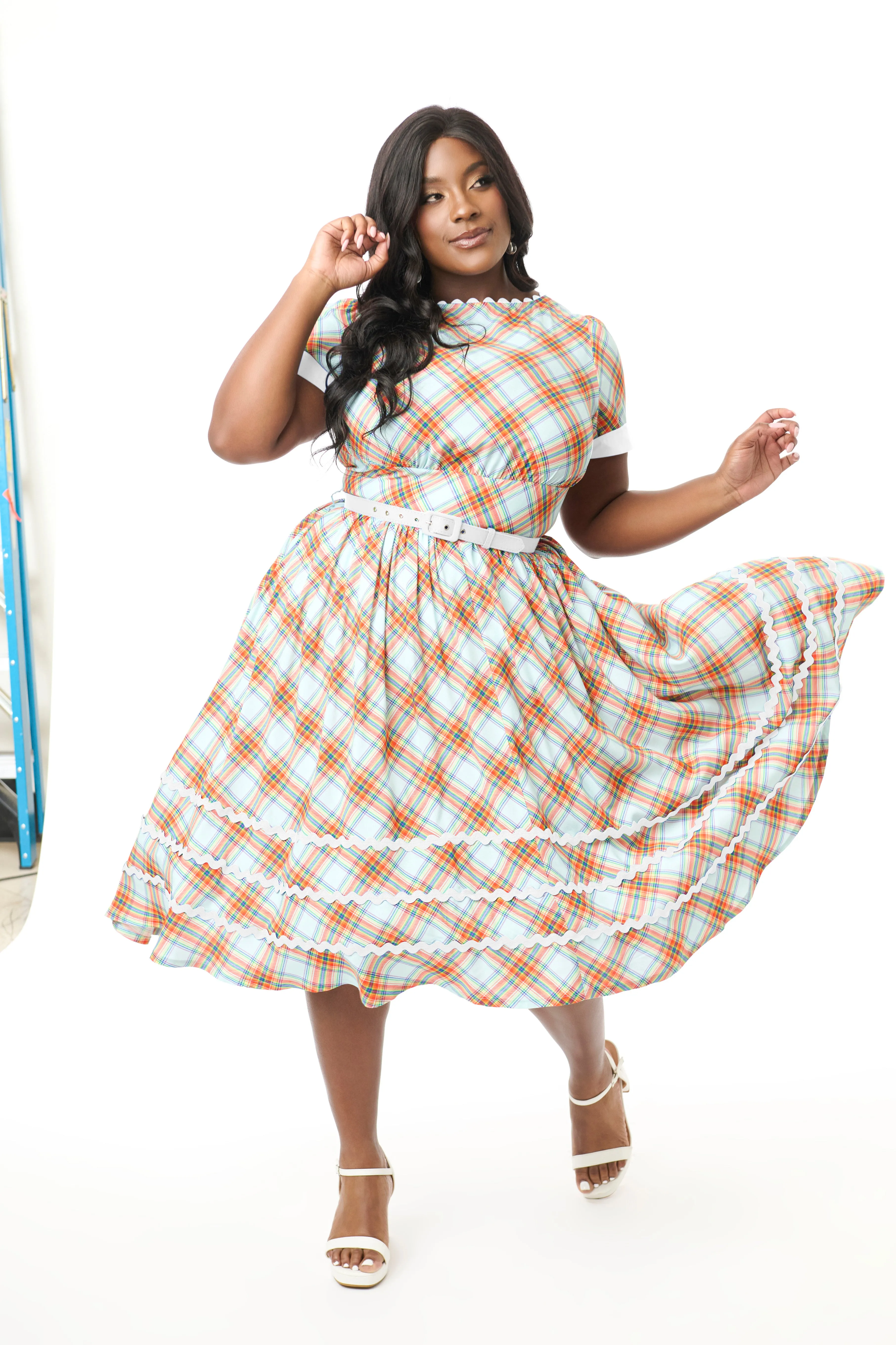 Unique Vintage Plus Size Rainbow Plaid Swing Dress sold by Unique Vintage