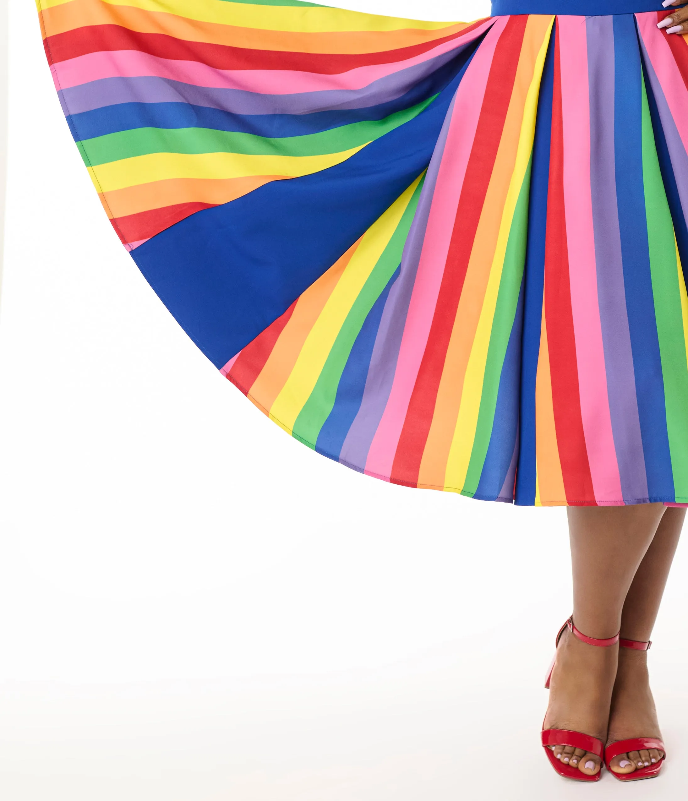 Unique Vintage Plus Size Blue & Rainbow Stripe Swing Dress sold by Unique Vintage product image thumbnail 2