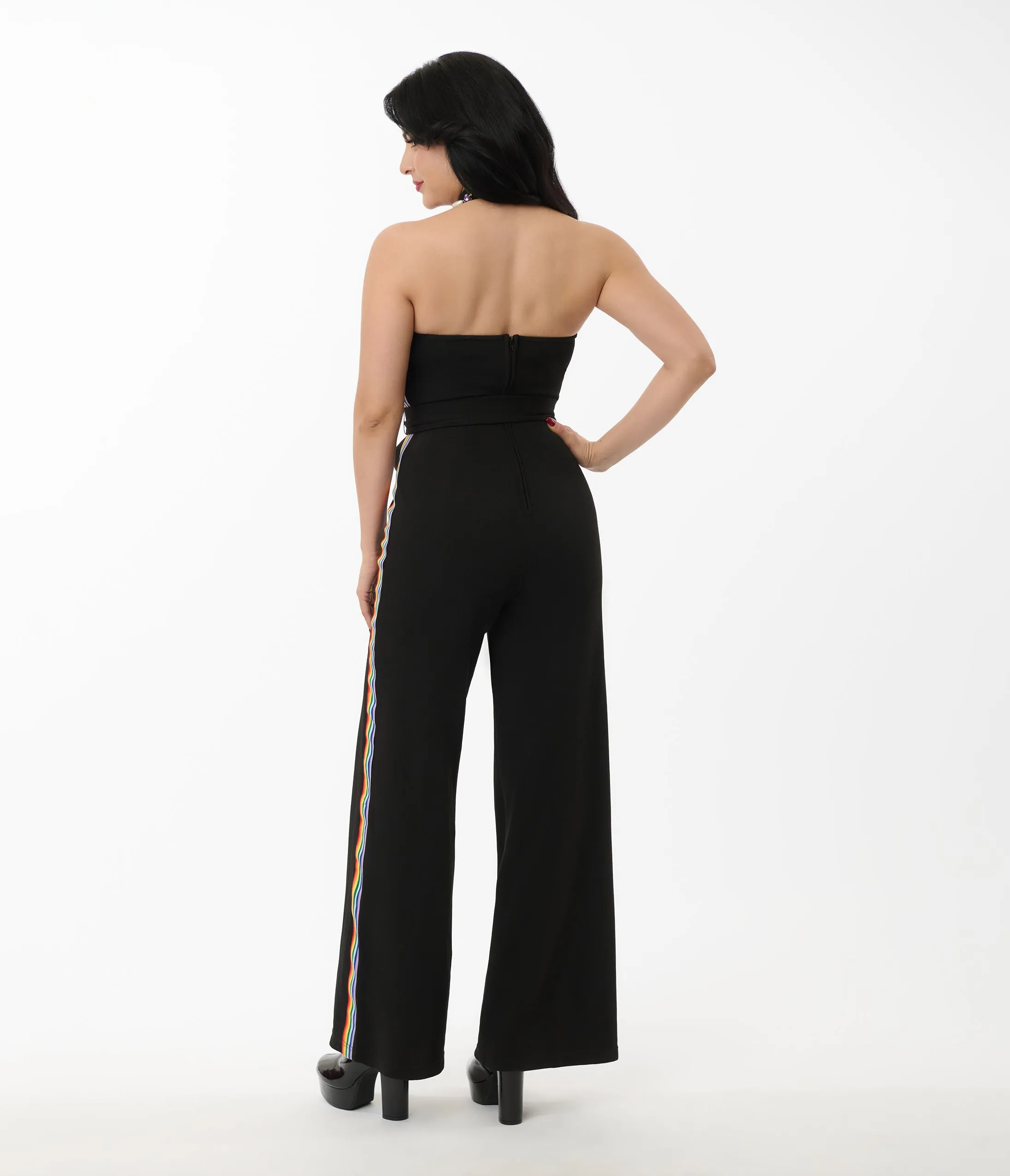 Smak Parlour Black Rainbow Stripe Glamour Goddess Jumpsuit sold by Unique Vintage product image thumbnail 3