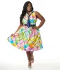 Unique Vintage Plus Size Rainbow Diamond Plaid Edith Swing Dress sold by Unique Vintage