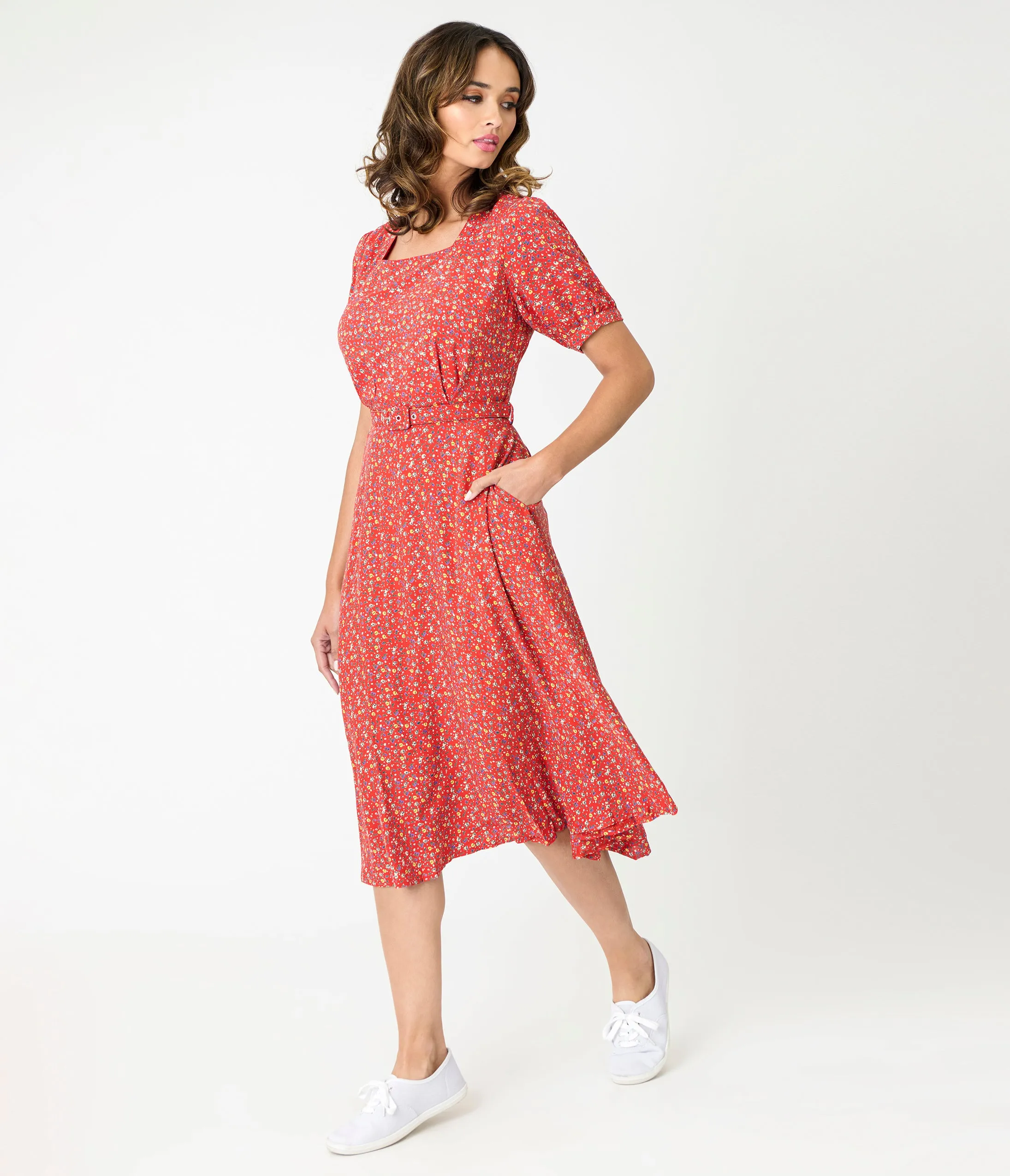 Royal Monk Red Summer Floral Eva Bloom Midi Dress sold by Unique Vintage