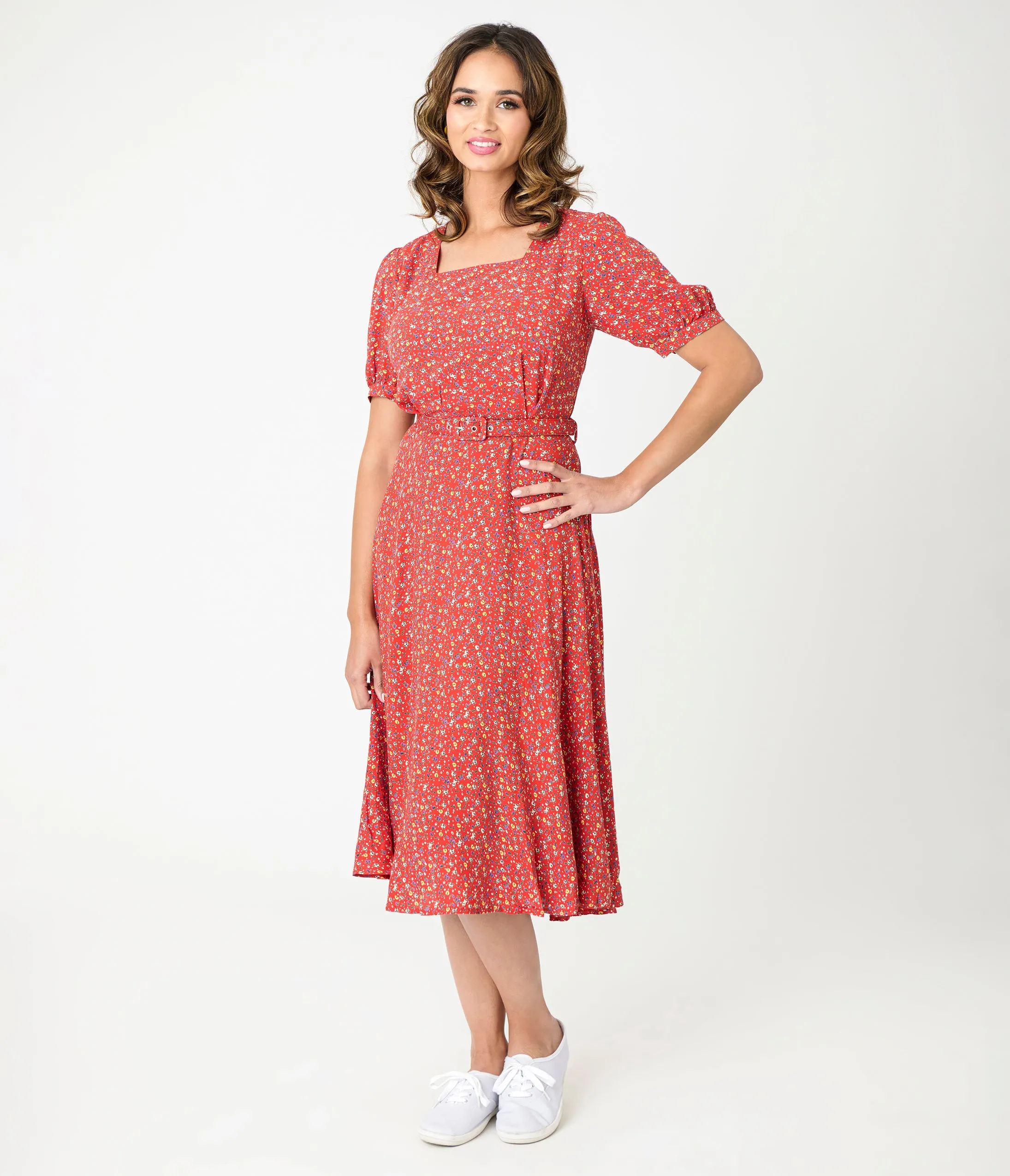 Royal Monk Red Summer Floral Eva Bloom Midi Dress sold by Unique Vintage product image thumbnail 4