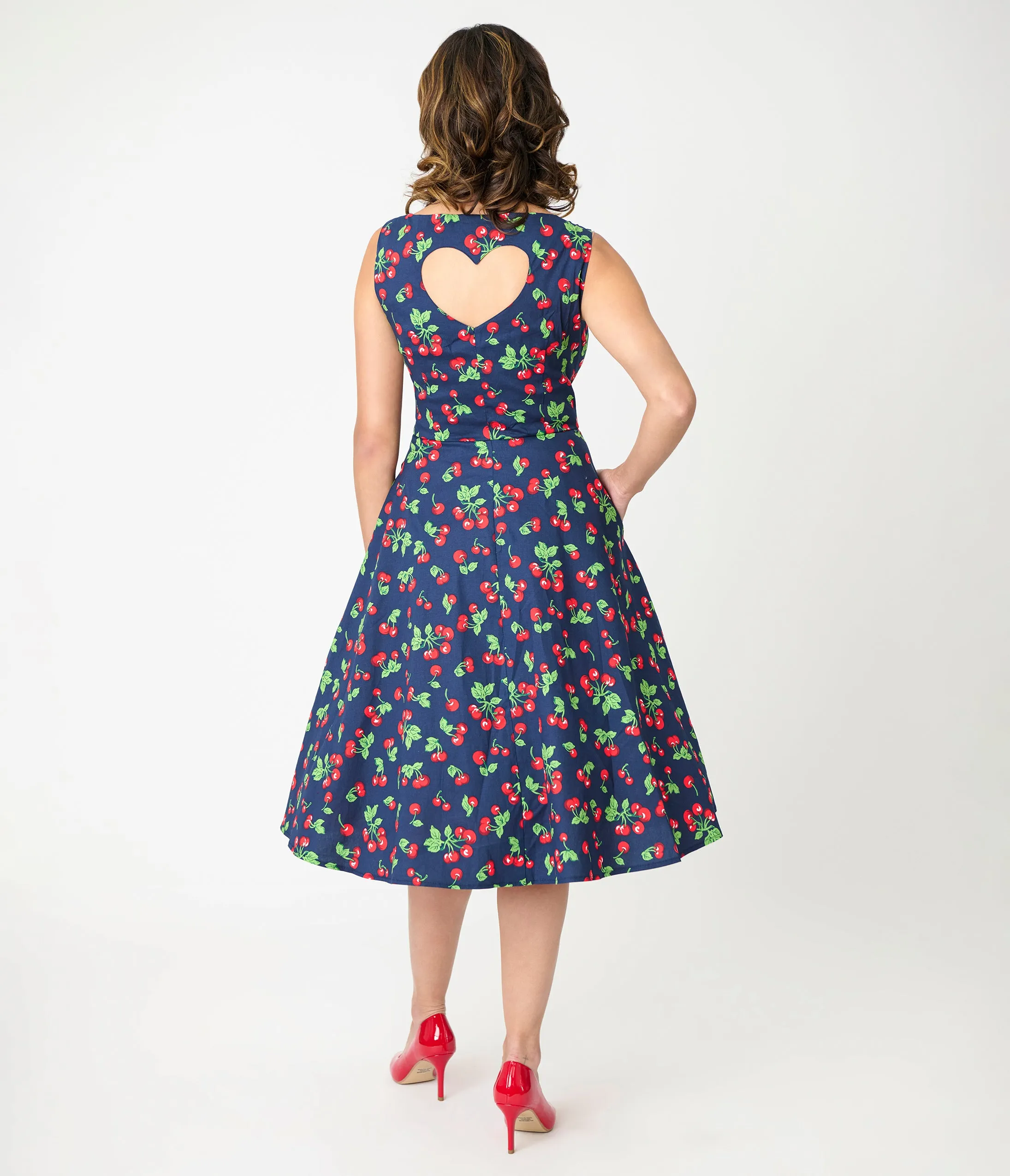 Royal Monk Navy Cherry Heart Nora Swing Dress sold by Unique Vintage