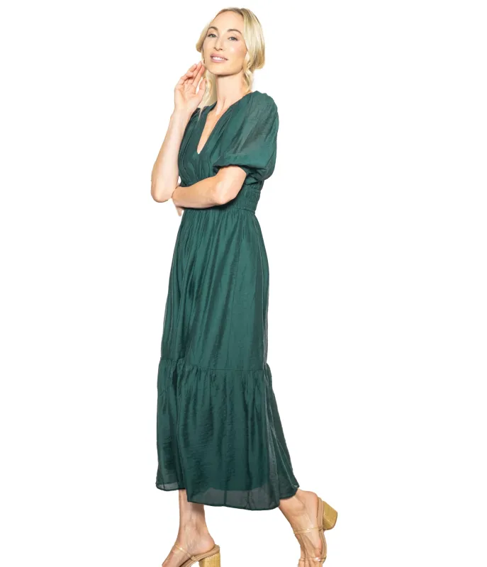 Hunter Green Puff Sleeve Maxi Dress made by Unique Vintage