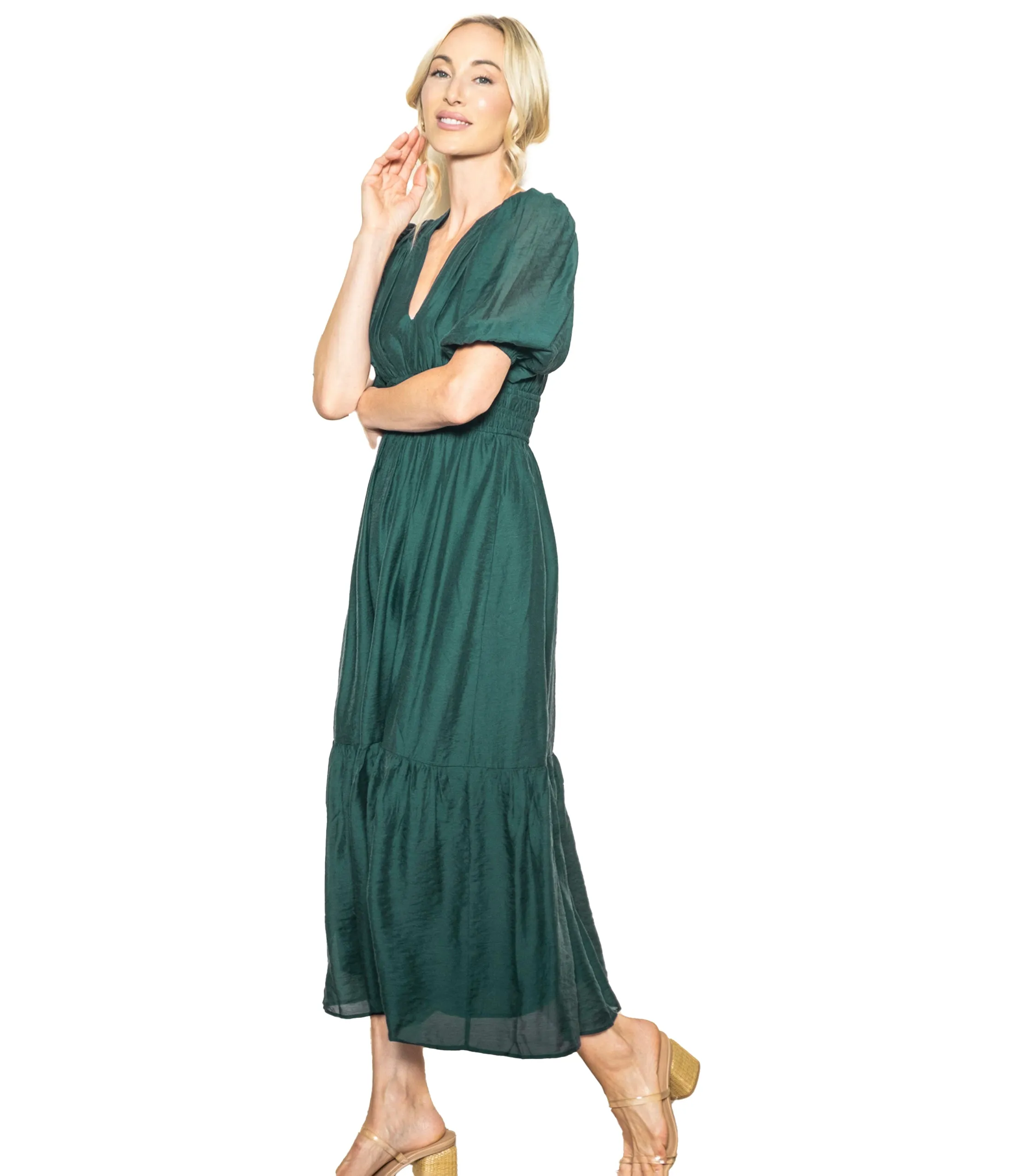 Hunter Green Puff Sleeve Maxi Dress sold by Unique Vintage