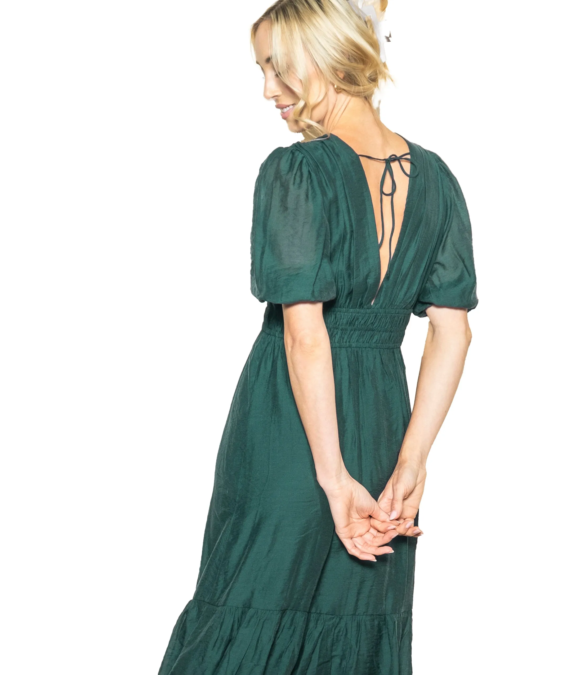 Hunter Green Puff Sleeve Maxi Dress sold by Unique Vintage product image thumbnail 2