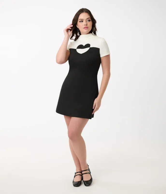Smak Parlour Black & White Color Block Heart Shift Dress sold by Unique Vintage