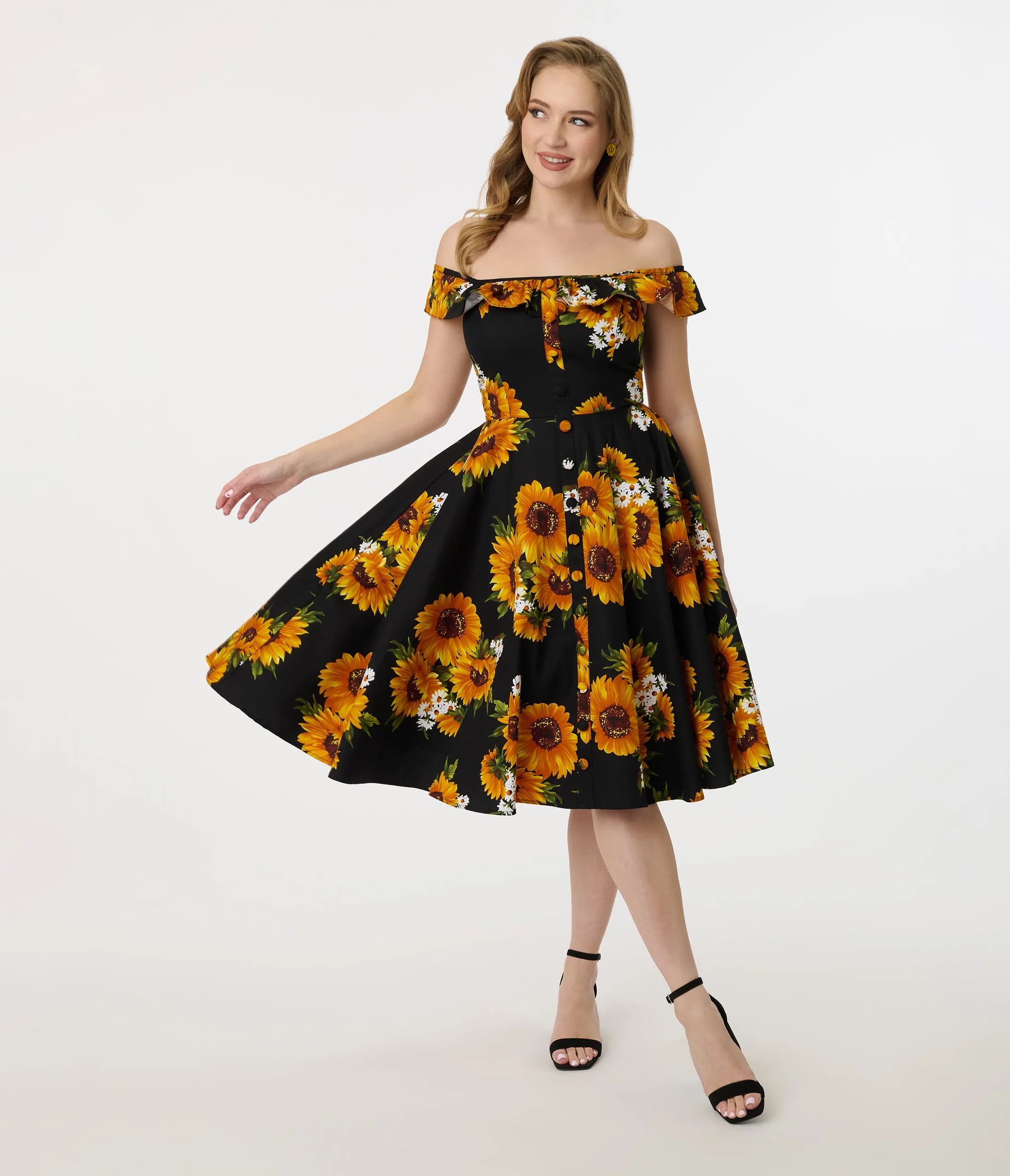 Magnolia Place Sunflower Print Barbara Swing Dress sold by Unique Vintage product image thumbnail 3