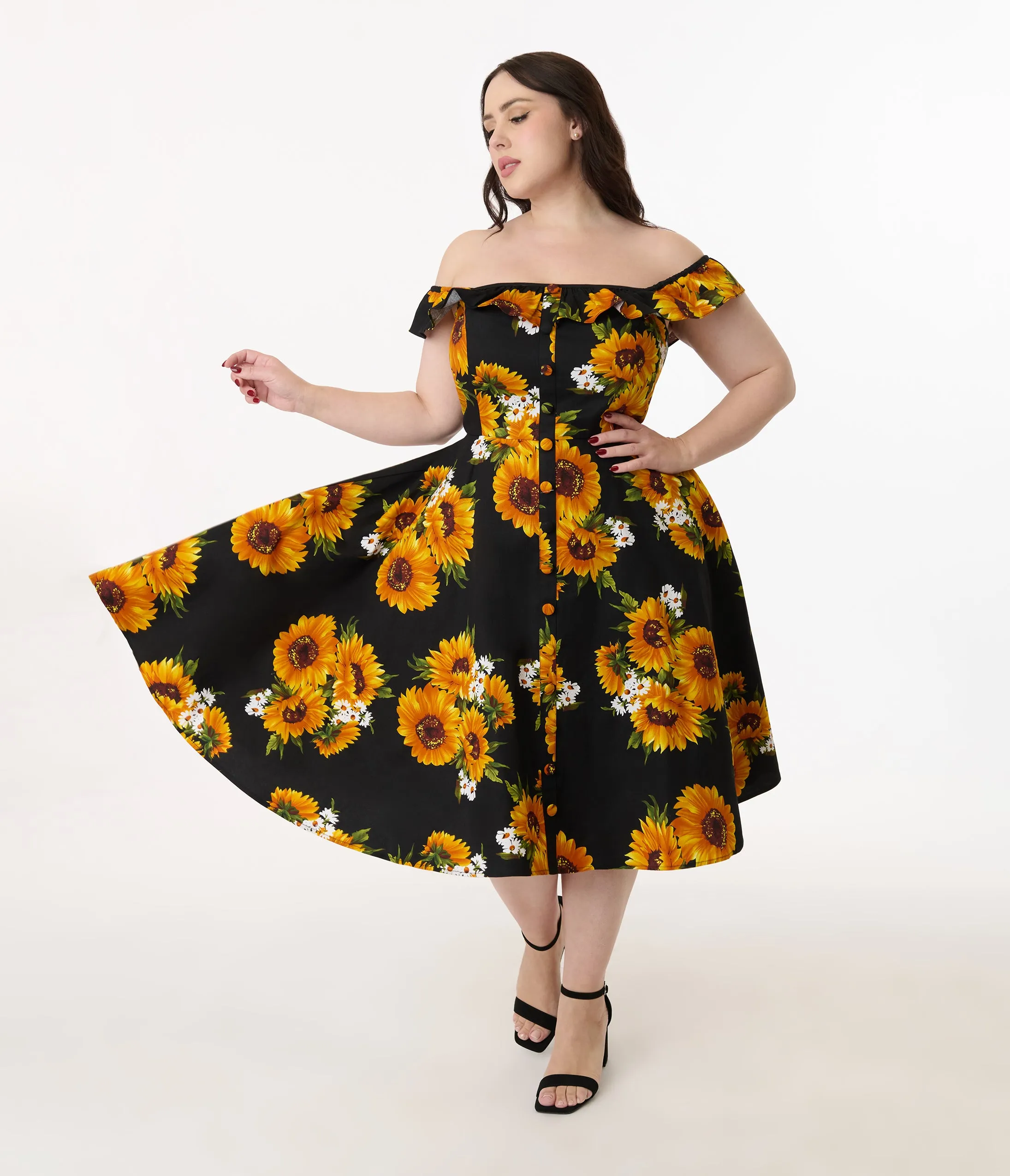 Magnolia Place Plus Size Sunflower Print Barbara Swing Dress sold by Unique Vintage product image thumbnail 3