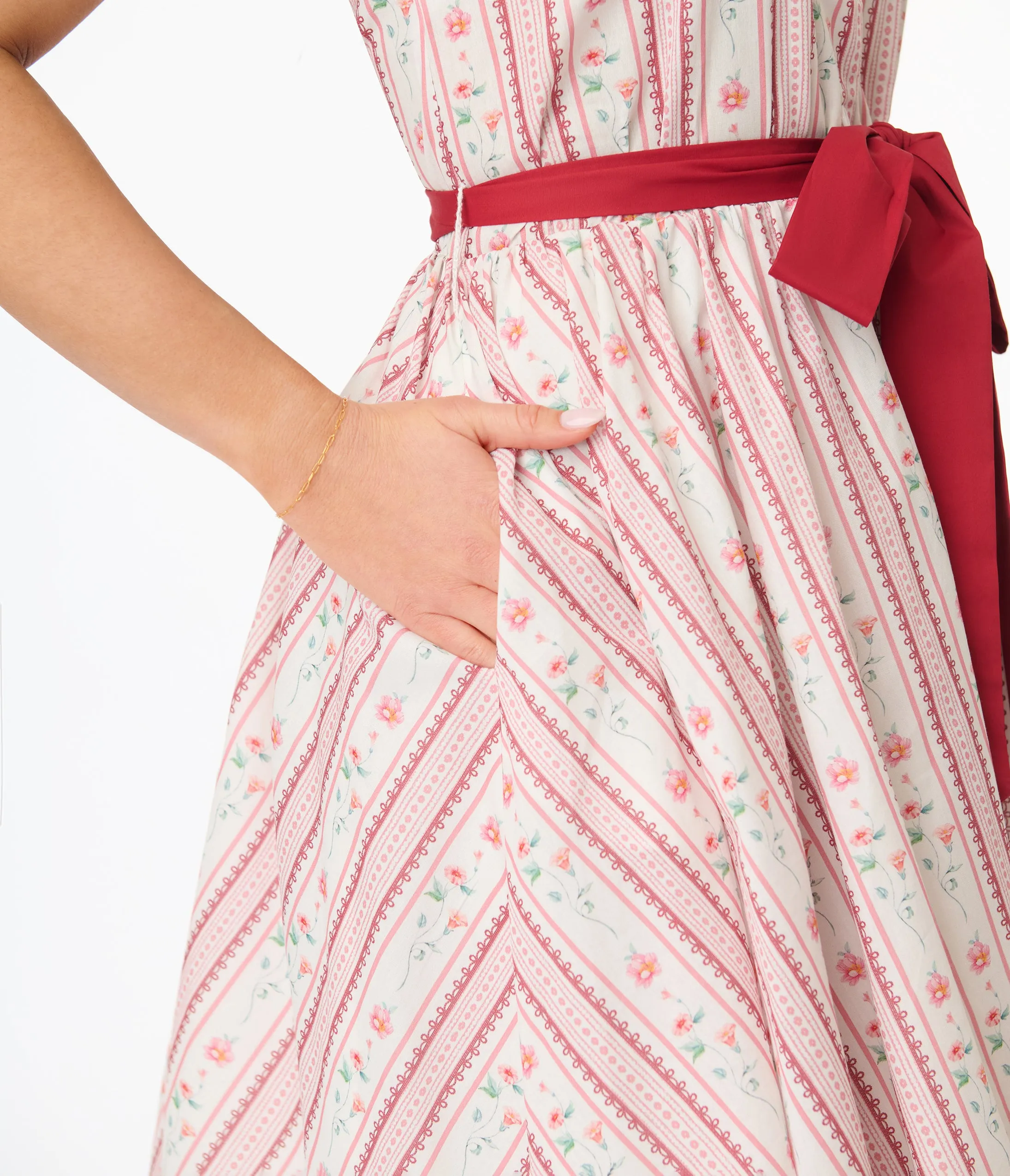 Smak Parlour Pink Rose Wallpaper Print Cotton Flare Dress sold by Unique Vintage product image thumbnail 2