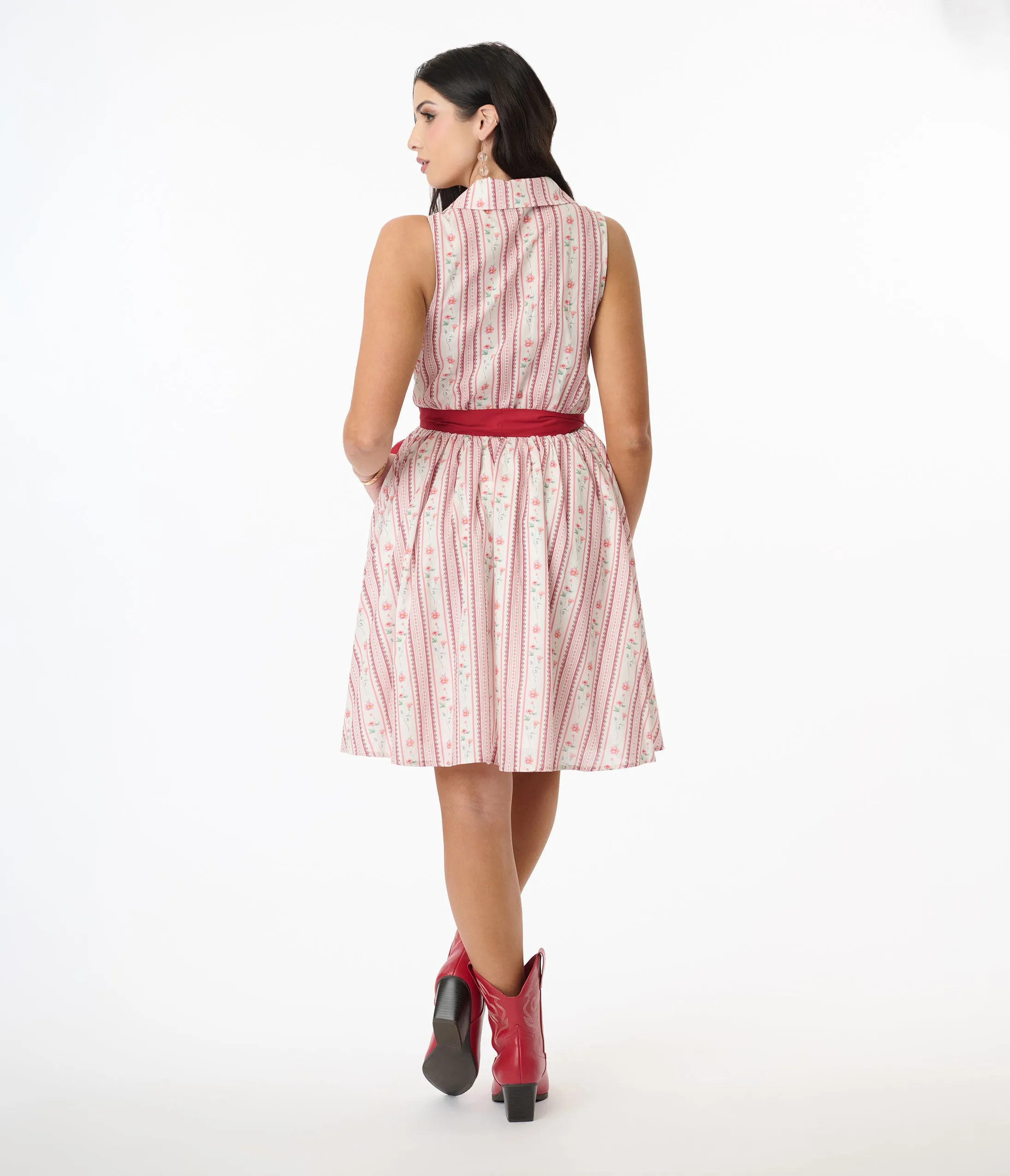 Smak Parlour Pink Rose Wallpaper Print Cotton Flare Dress sold by Unique Vintage product image thumbnail 3