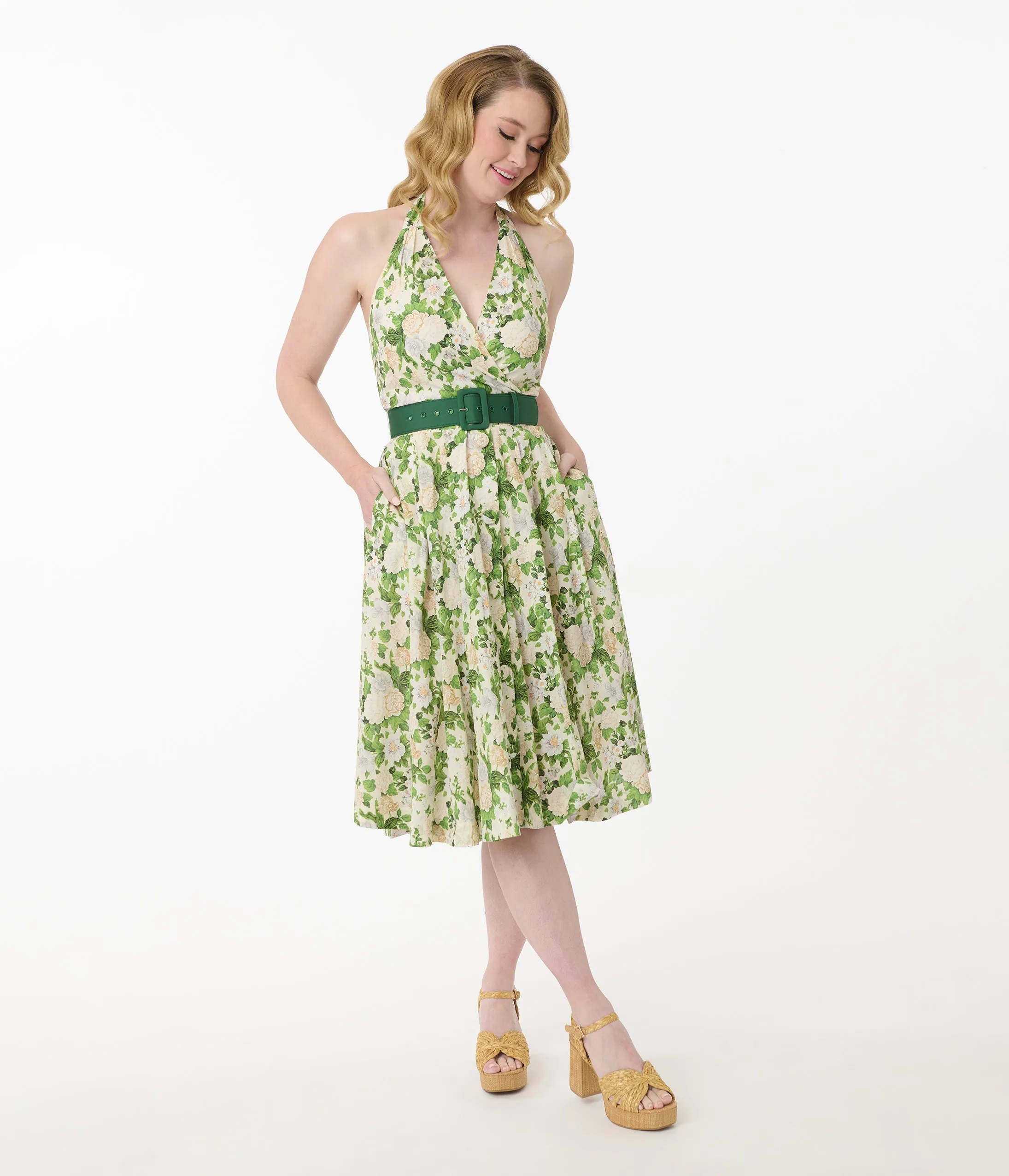 Unique Vintage White & Green Floral Tarrytown Hostess Dress sold by Unique Vintage product image thumbnail 5