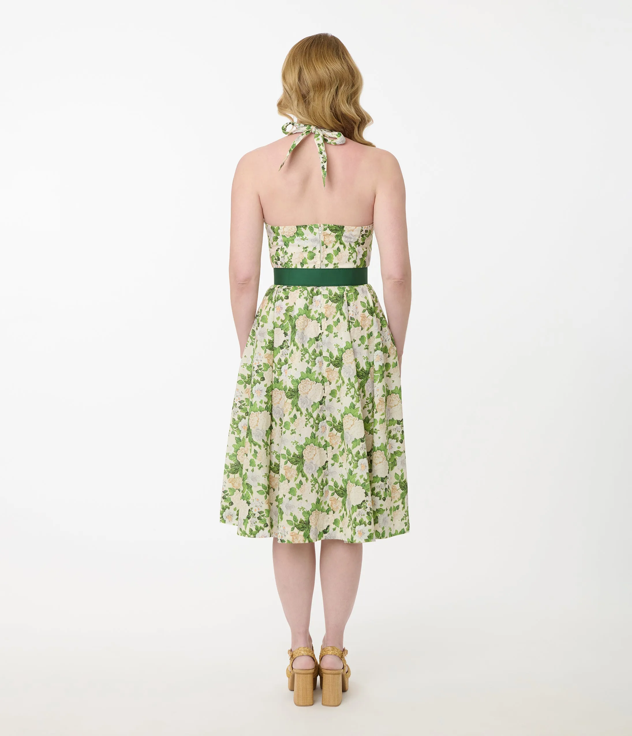 Unique Vintage White & Green Floral Tarrytown Hostess Dress sold by Unique Vintage product image thumbnail 4