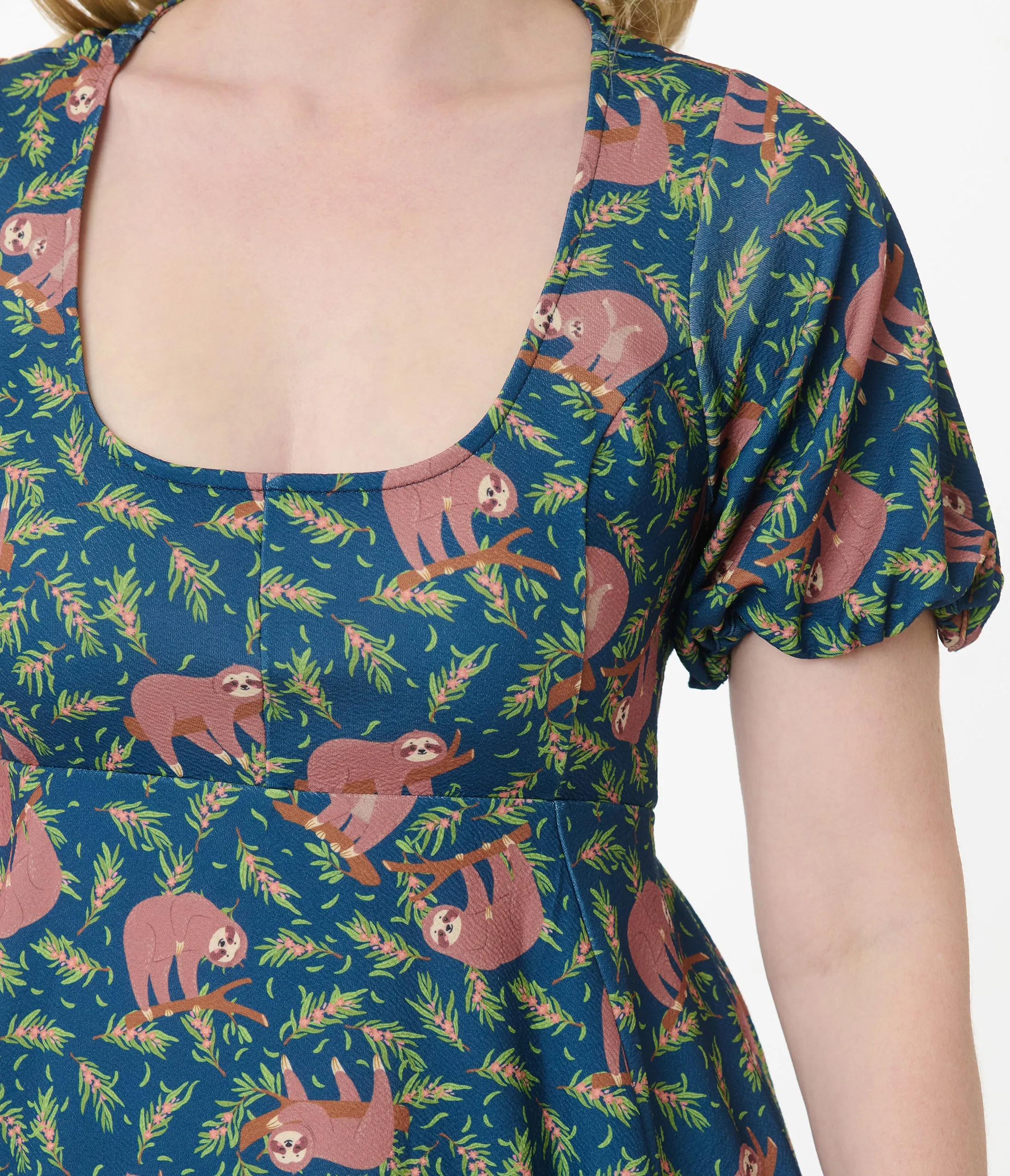 Unique Vintage Blue Summer Sloth Print Fit & Flare Dress sold by Unique Vintage product image thumbnail 2