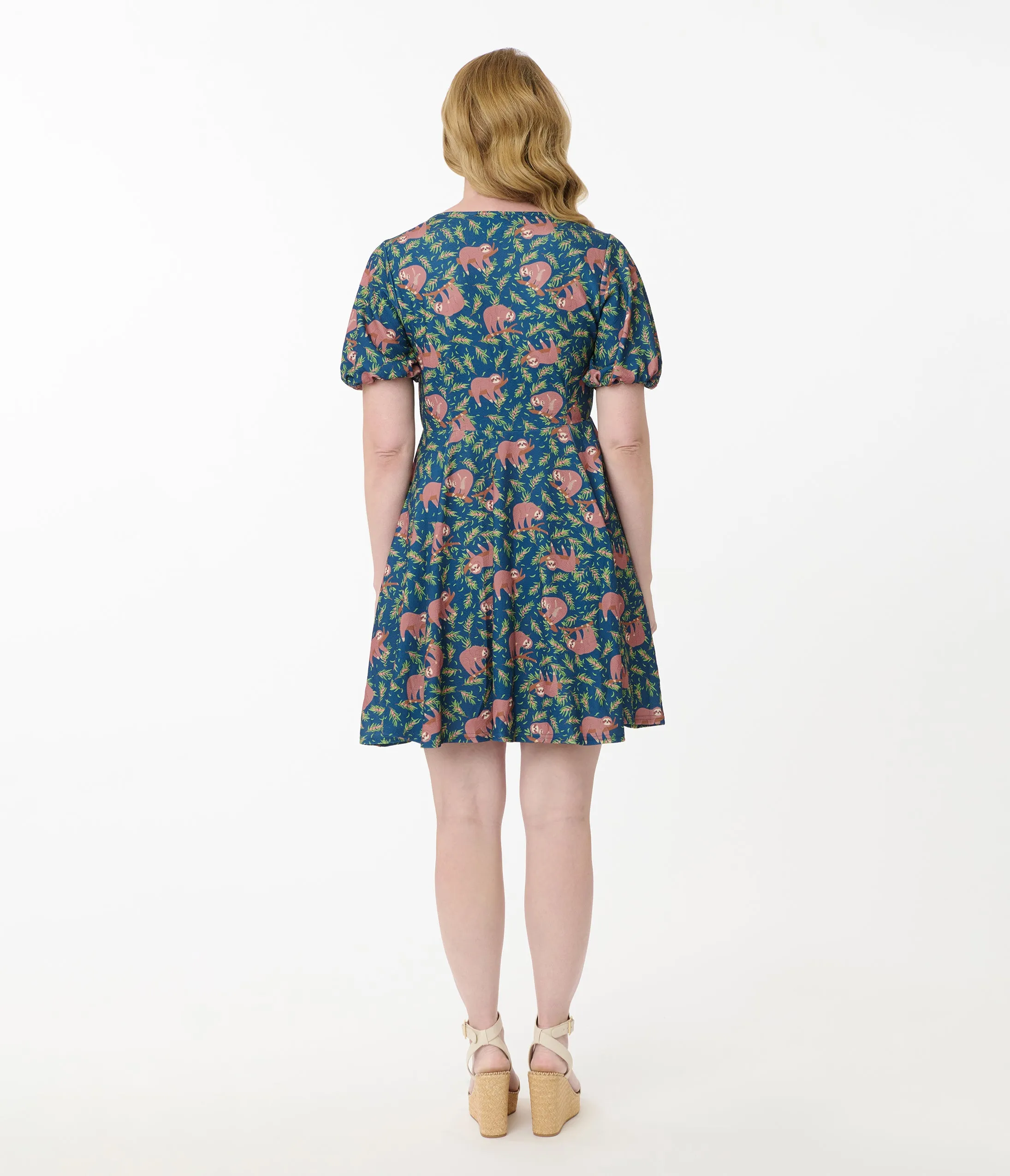 Unique Vintage Blue Summer Sloth Print Fit & Flare Dress sold by Unique Vintage product image thumbnail 3