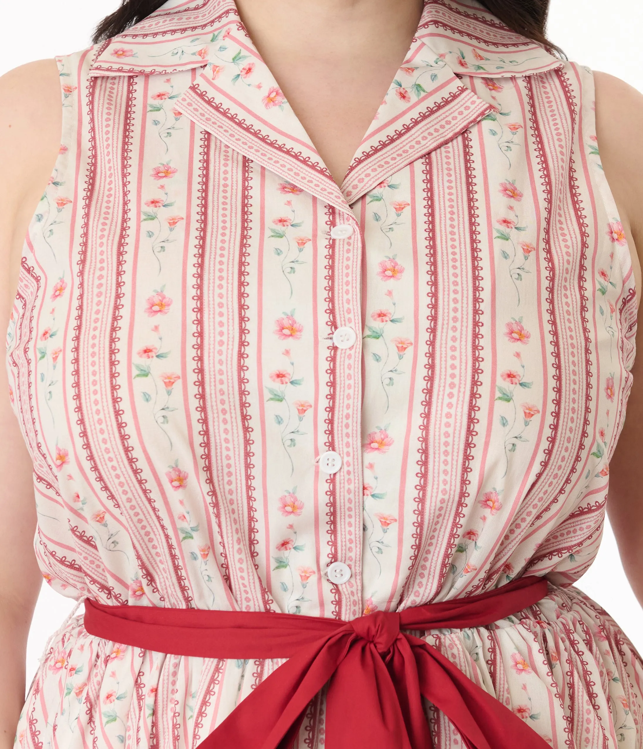 Smak Parlour Plus Size Pink Rose Wallpaper Print Cotton Flare Dress sold by Unique Vintage product image thumbnail 2