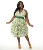 Unique Vintage Plus Size White & Green Floral Tarrytown Hostess Dress sold by Unique Vintage