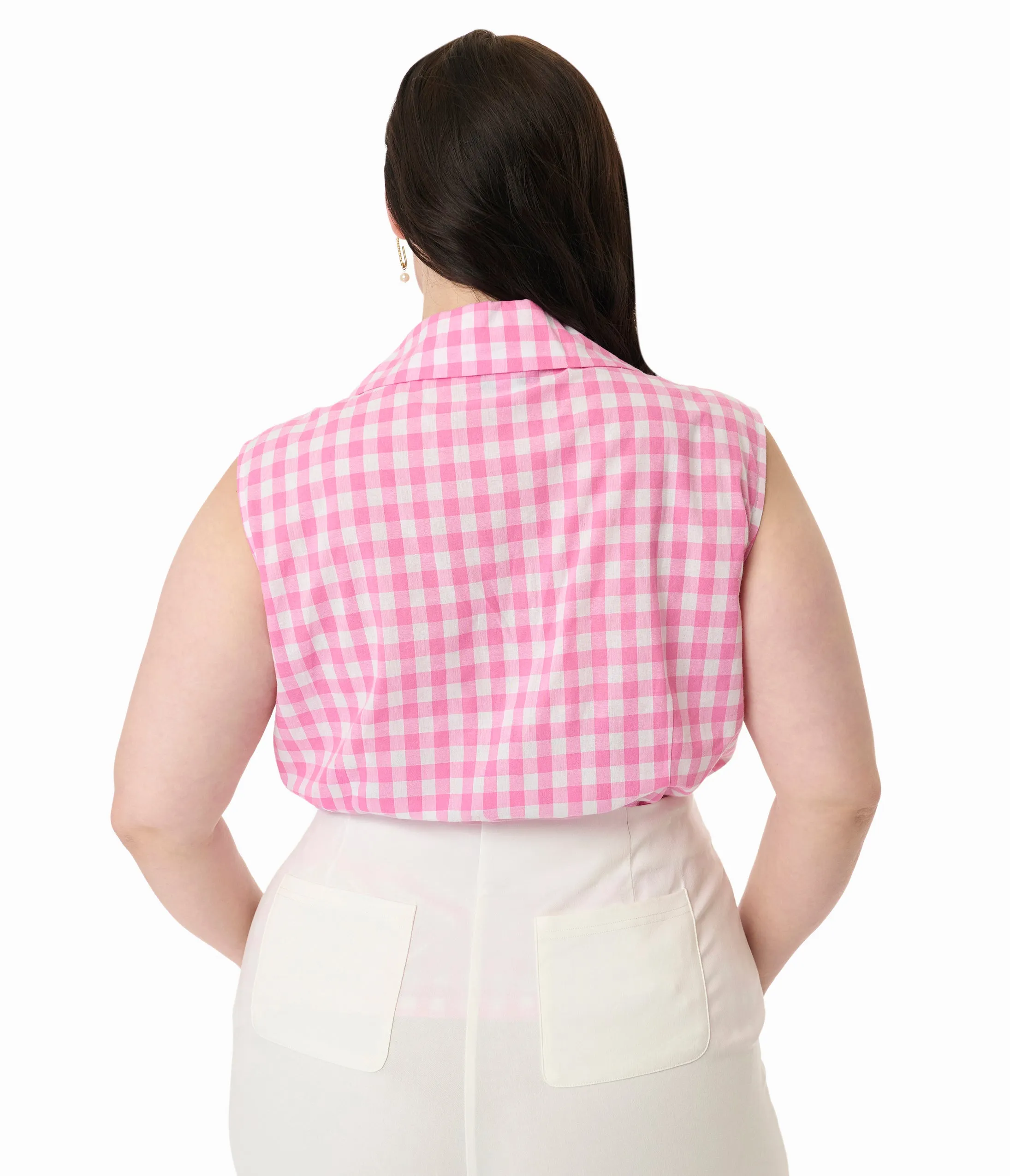 Unique Vintage Plus Size Pink & White Gingham Notched Collar Cotton Blouse sold by Unique Vintage product image thumbnail 2