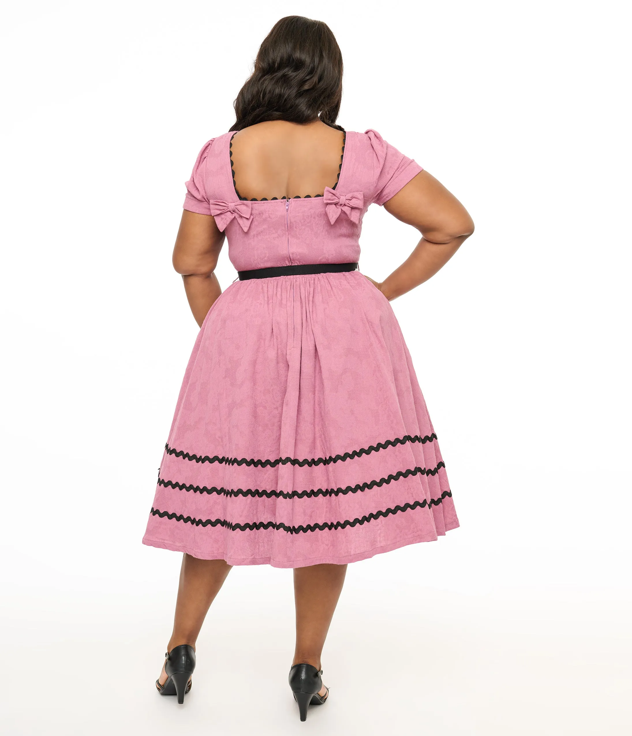 Unique Vintage Plus Size Berry & Black Cotton Swing Dress sold by Unique Vintage product image thumbnail 3