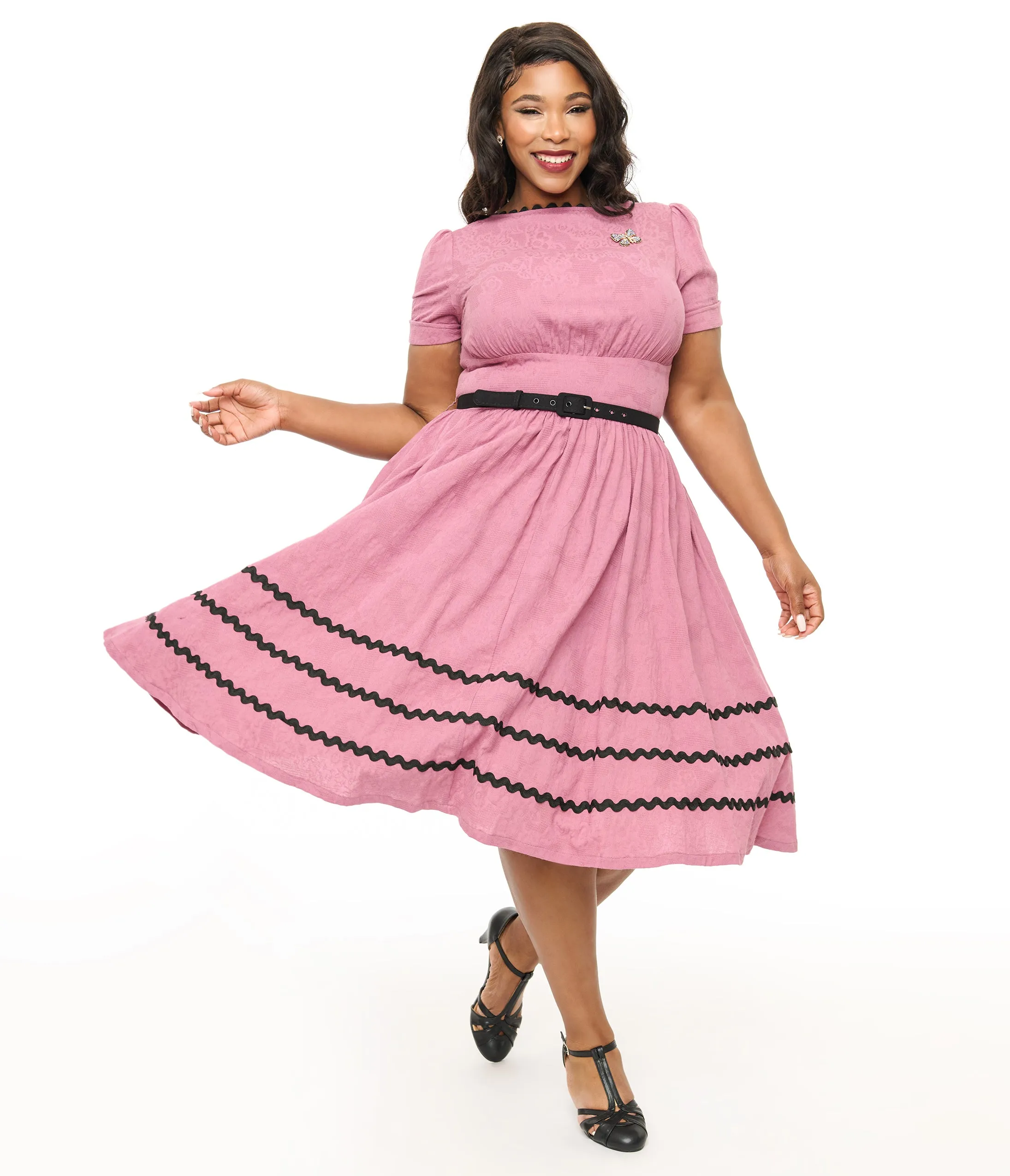 Unique Vintage Plus Size Berry & Black Cotton Swing Dress sold by Unique Vintage
